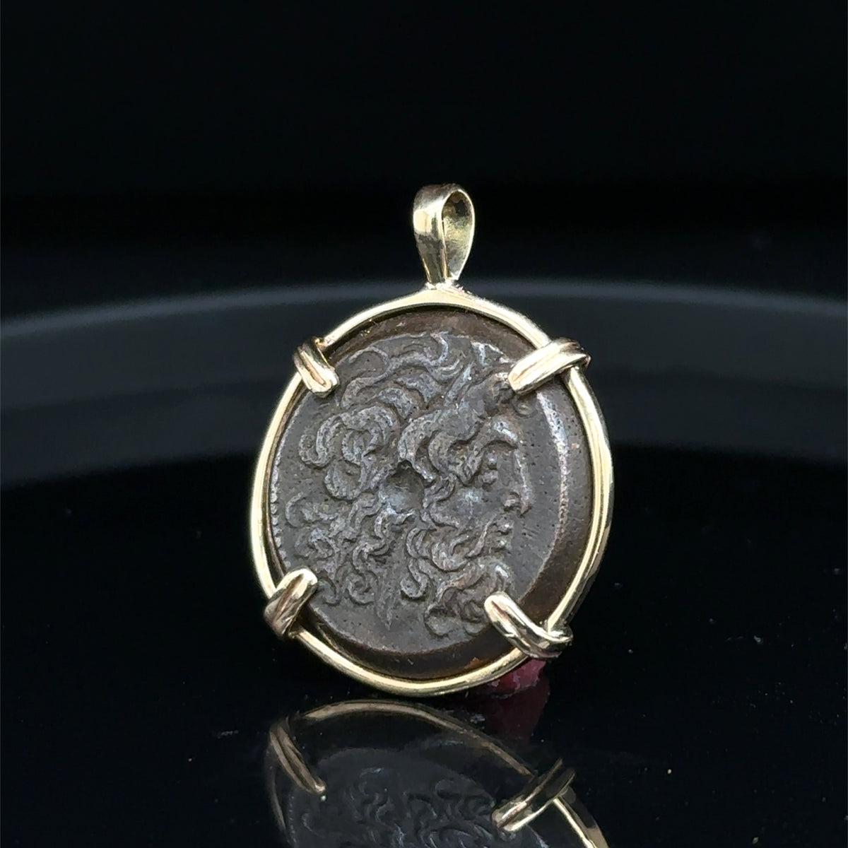 Ancient Egyptian coin of Zeus Ammon and Twin Eagles in 14k yellow gold filled pendant