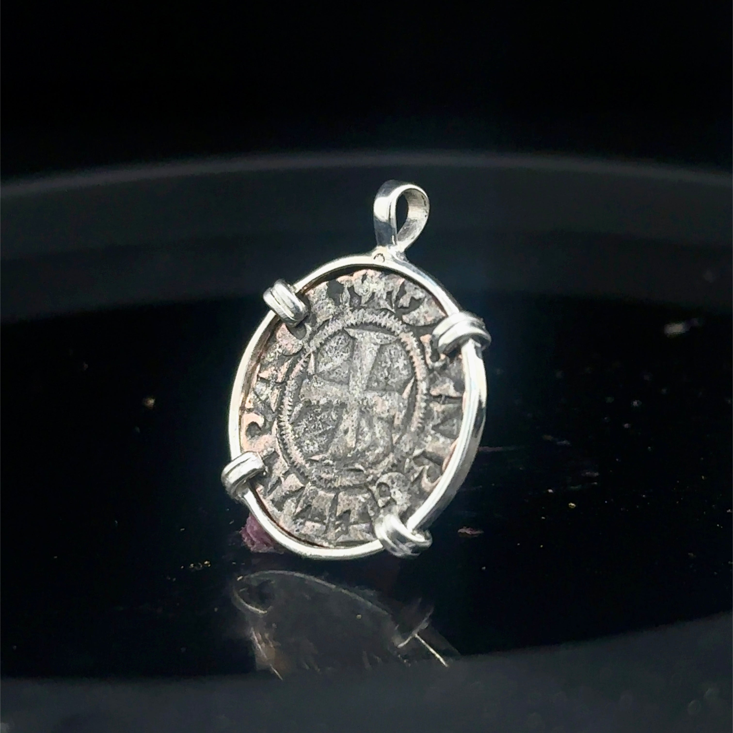 13th century Christian crusades coin in sterling silver