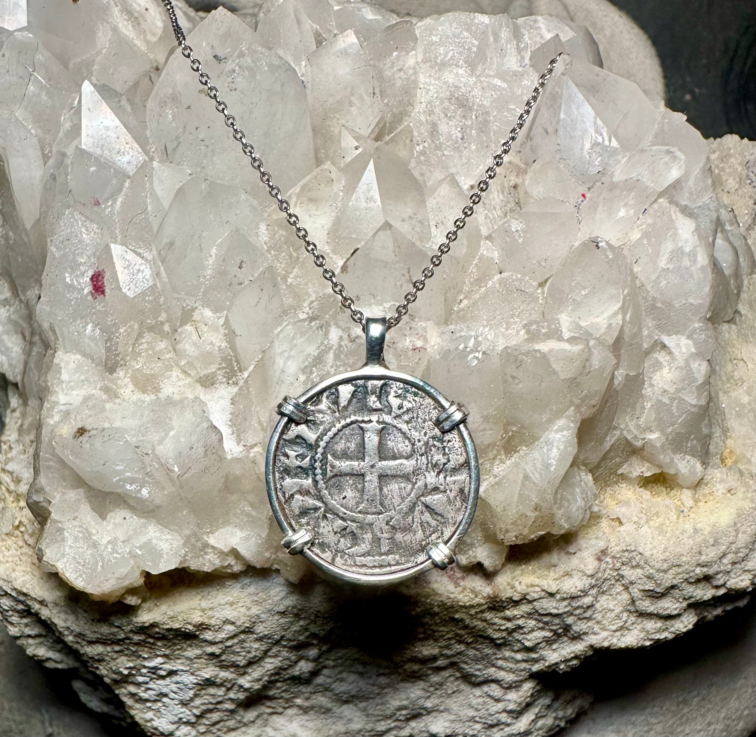 12th century French Christian crusader coin in sterling silver