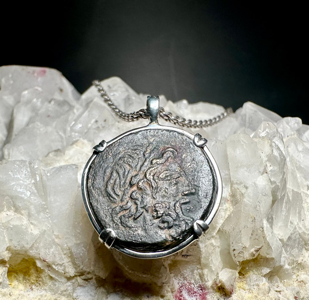 Ancient Greek Zeus and Eagle coin in sterling silver pendant