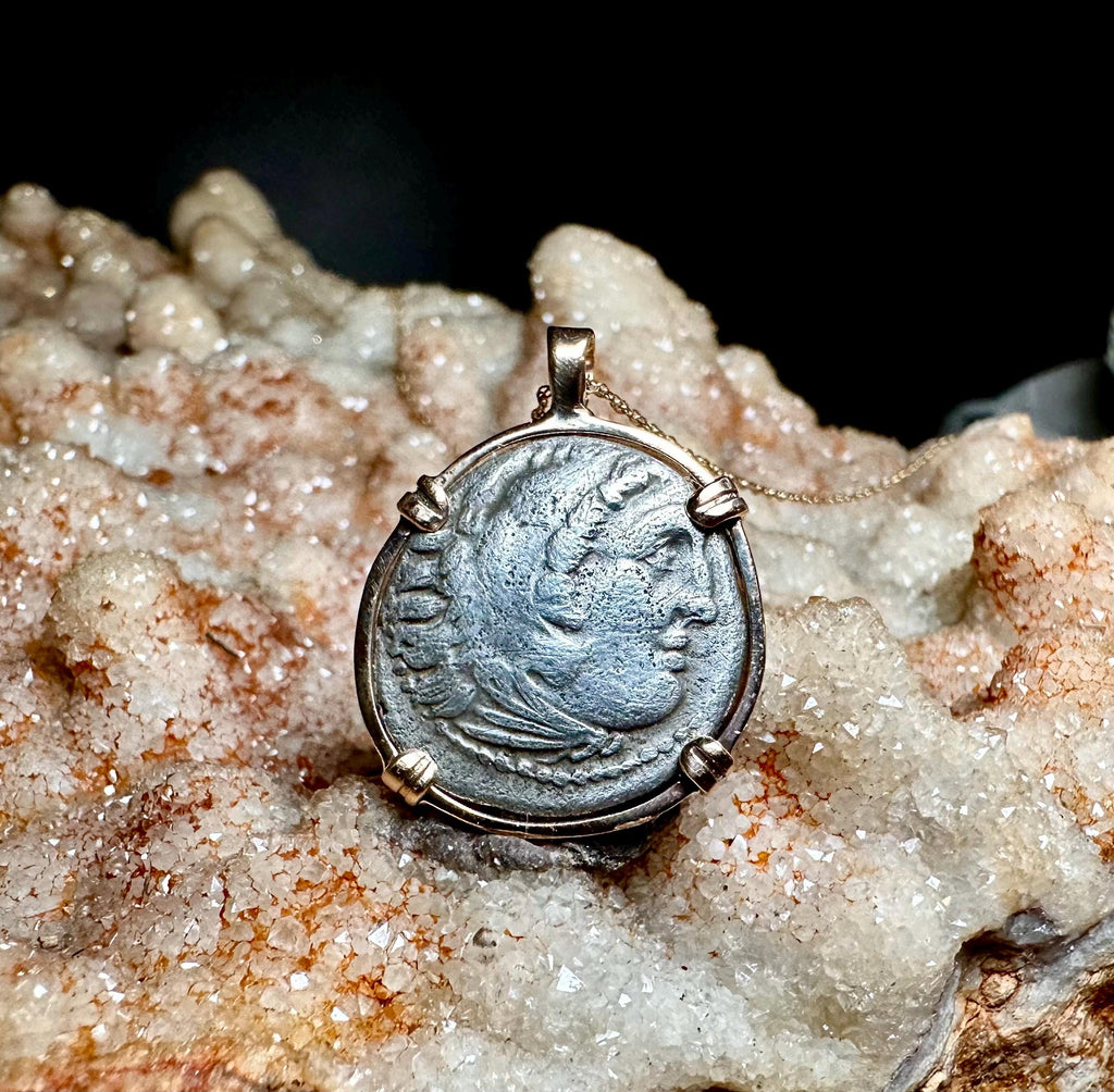 Genuine Alexander the Great Drachm in 14k yellow gold filled Pendant
