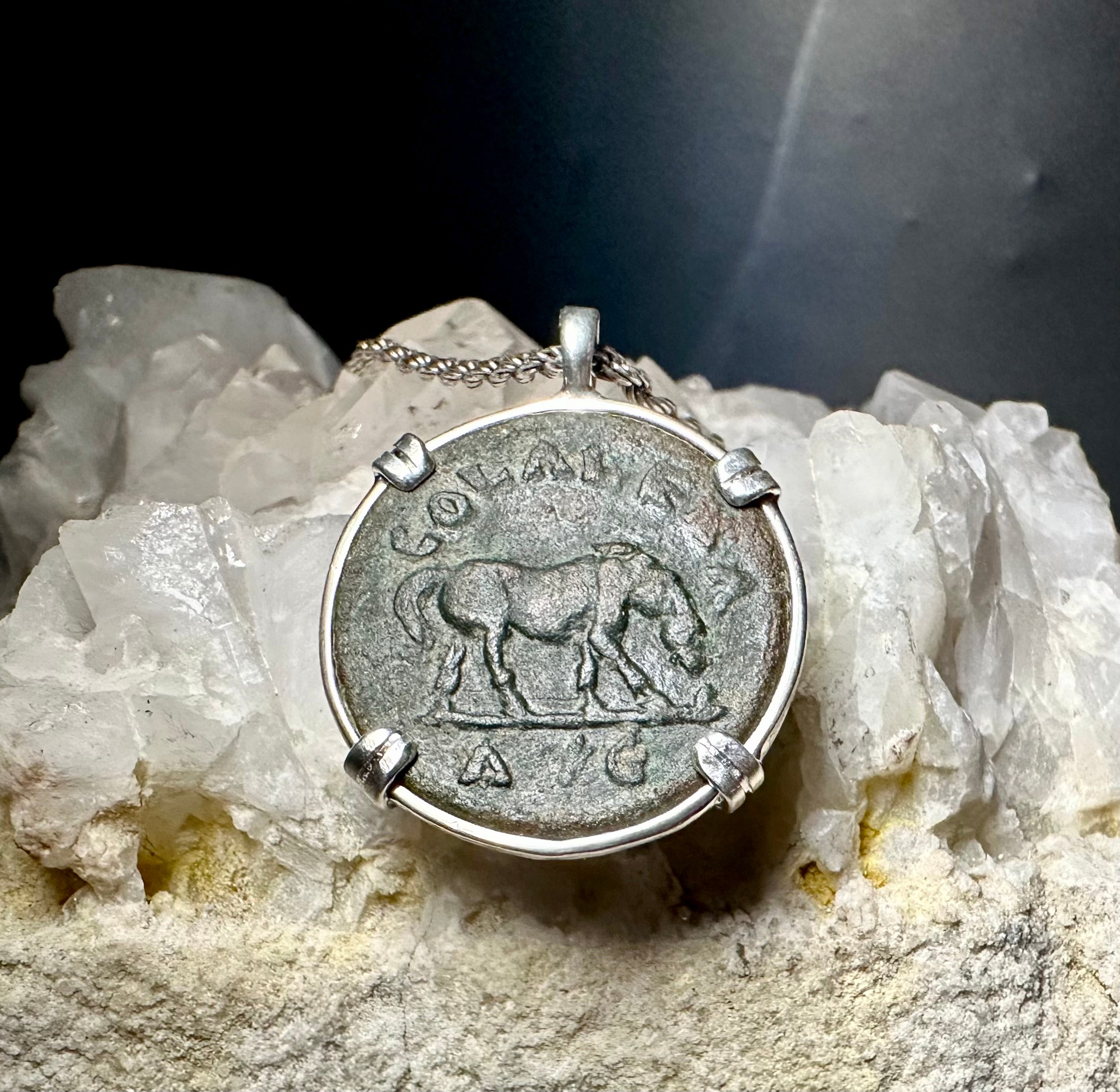3rd century Ancient Roman Horse coin in sterling silver pendant