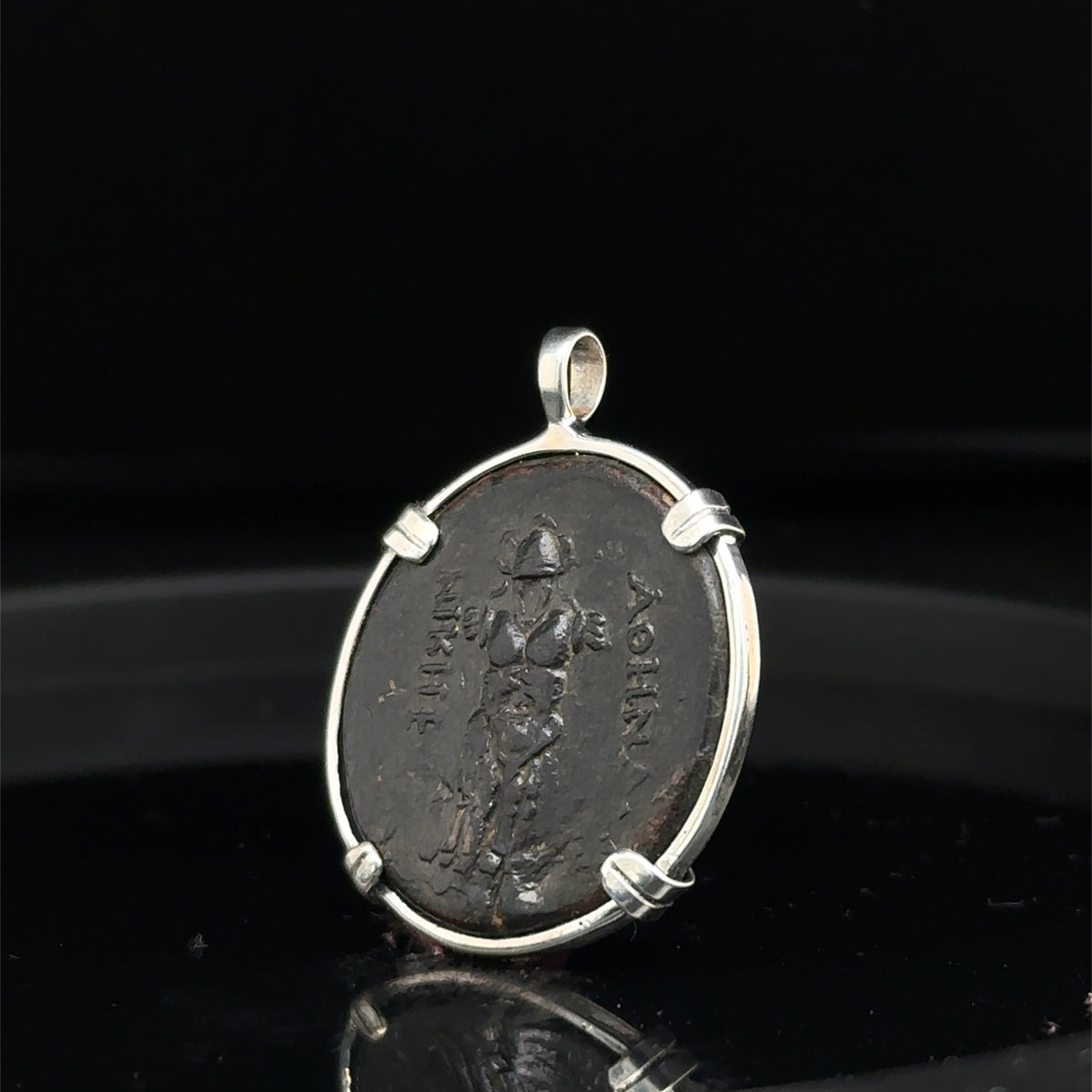 Ancient Greek Armor and Athena coin in sterling silver pendant