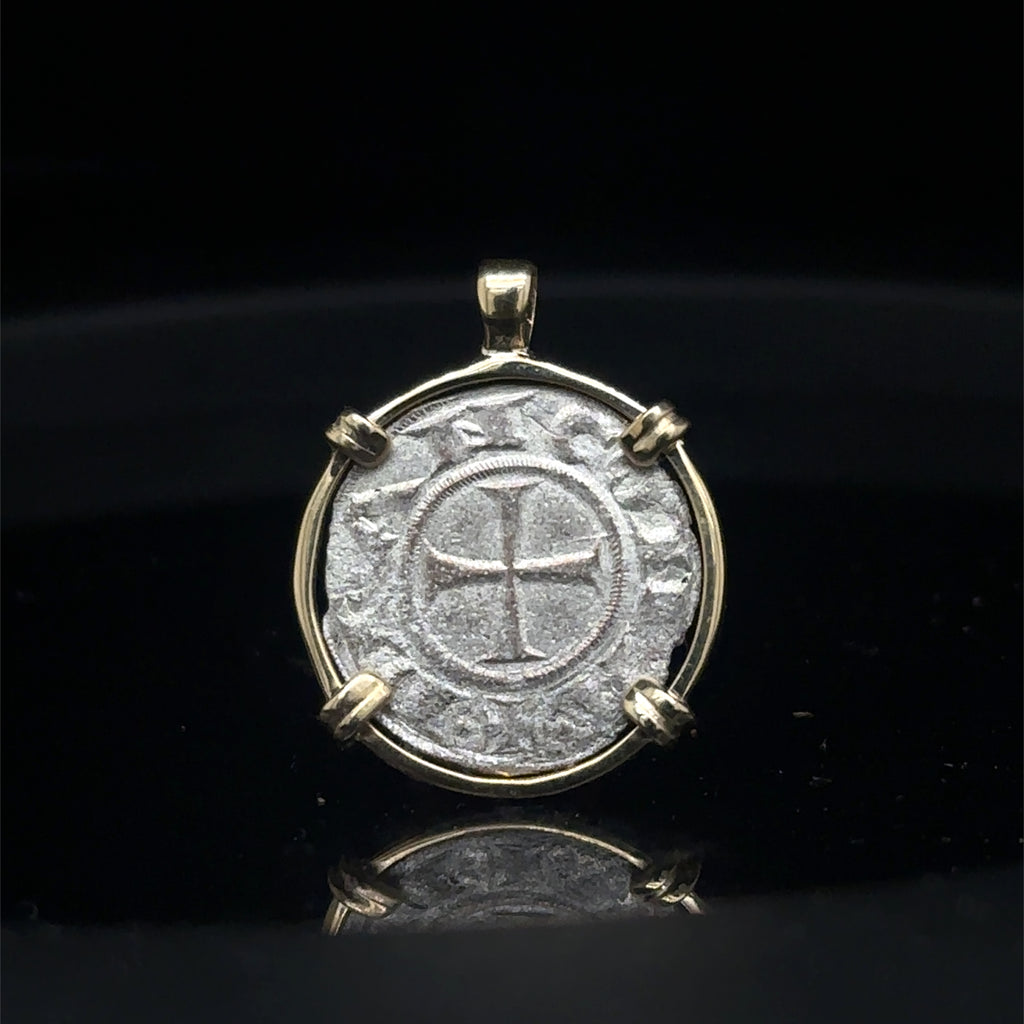 Genuine 13th century Christian Crusader Coin in hand made solid gold pendant