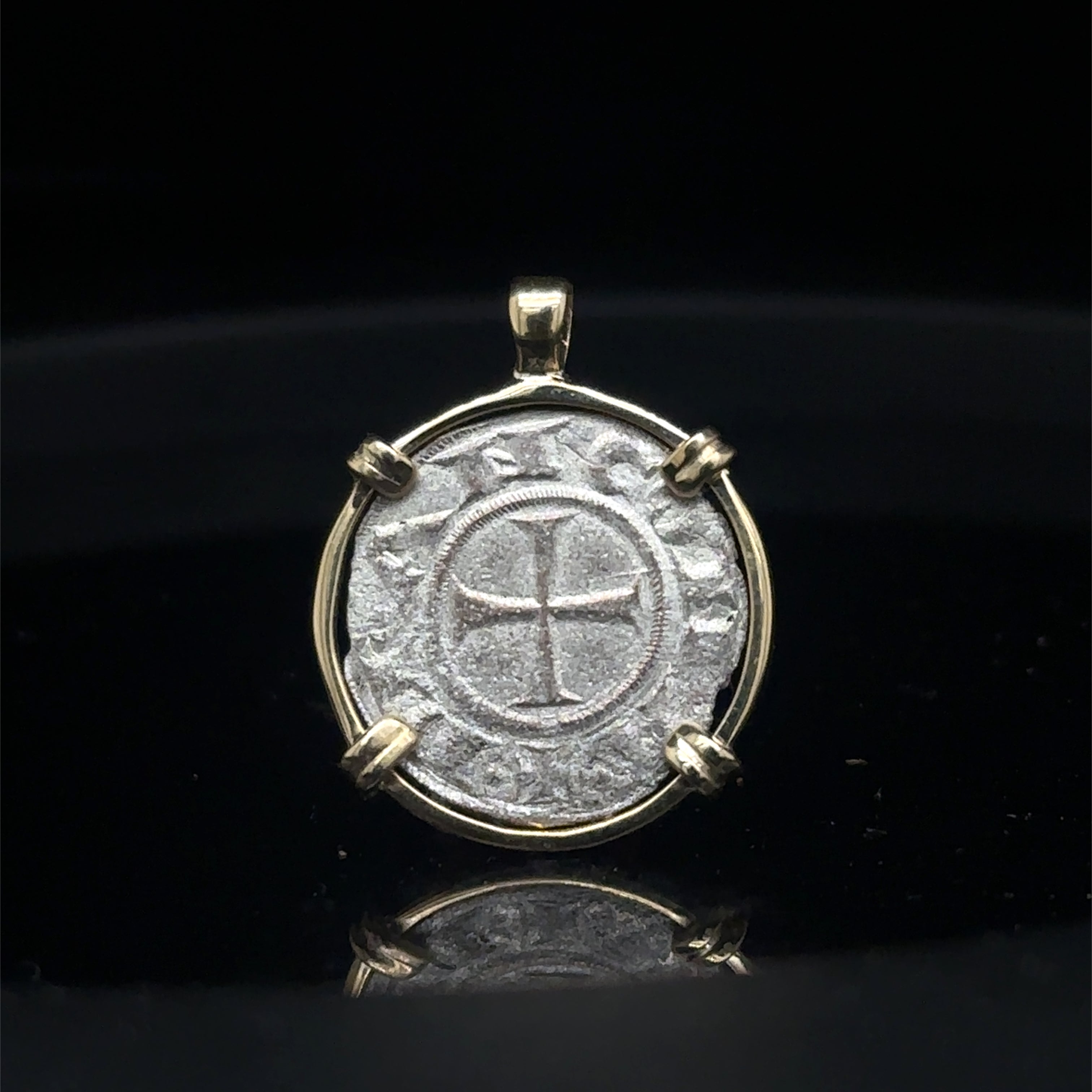 Genuine 13th century Christian Crusader Coin in hand made solid gold pendant