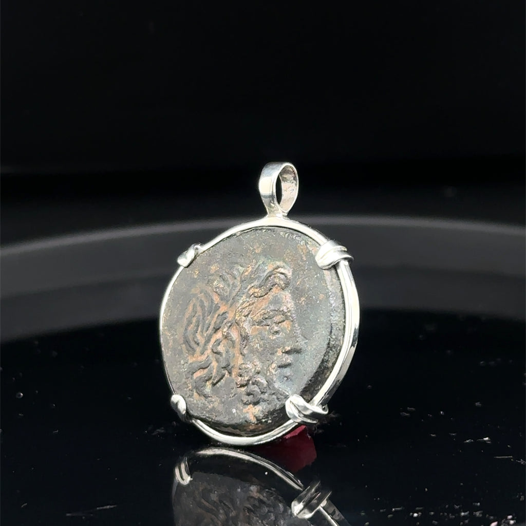 Ancient Greek Zeus and Eagle coin in sterling silver pendant