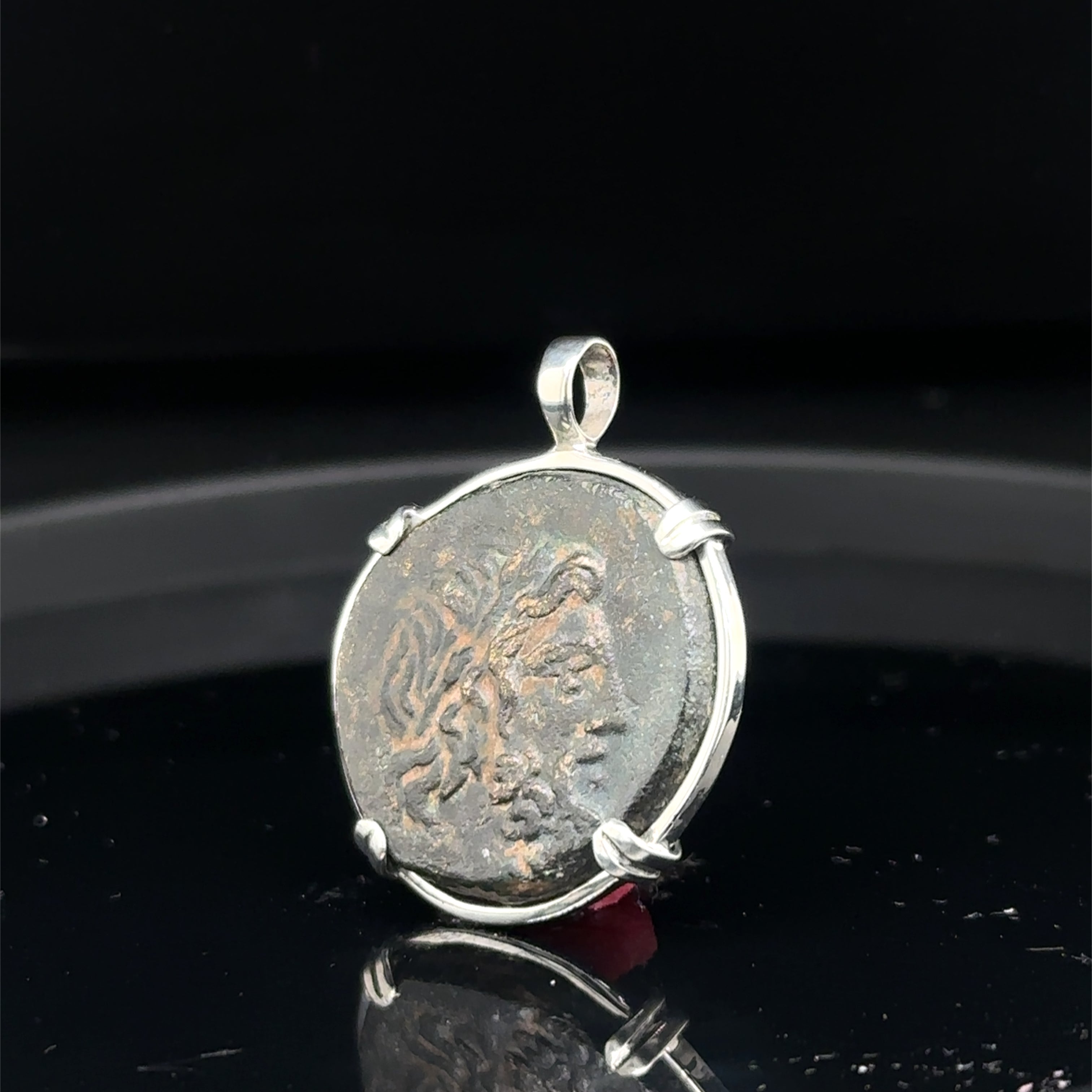 Ancient Greek Zeus and Eagle coin in sterling silver pendant