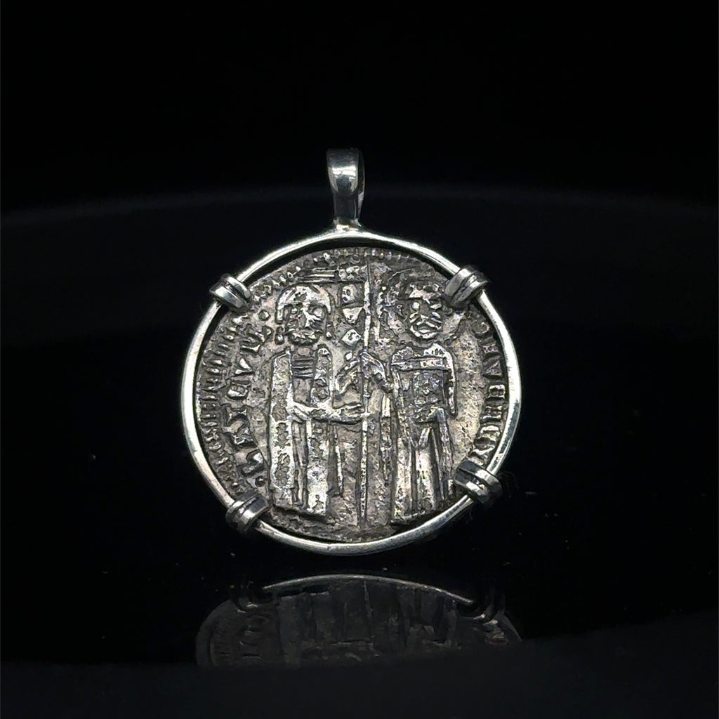 Genuine 14th Century Jesus Christ and St. Mark coin in hand made sterling silver