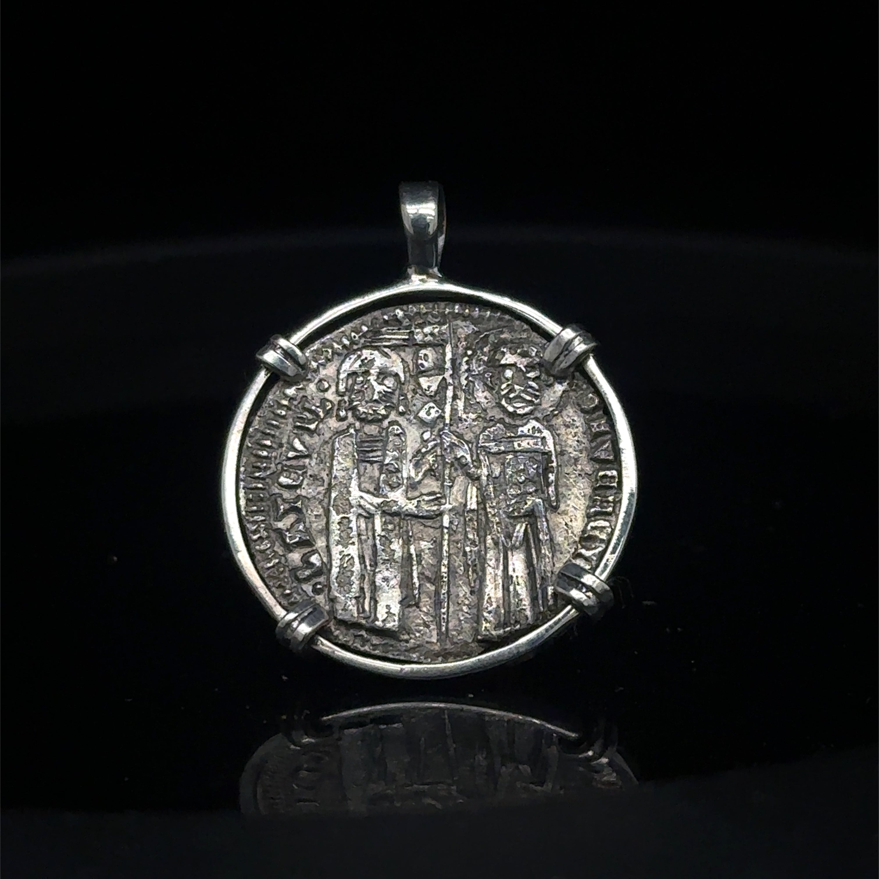 Genuine 14th Century Jesus Christ and St. Mark coin in hand made sterling silver