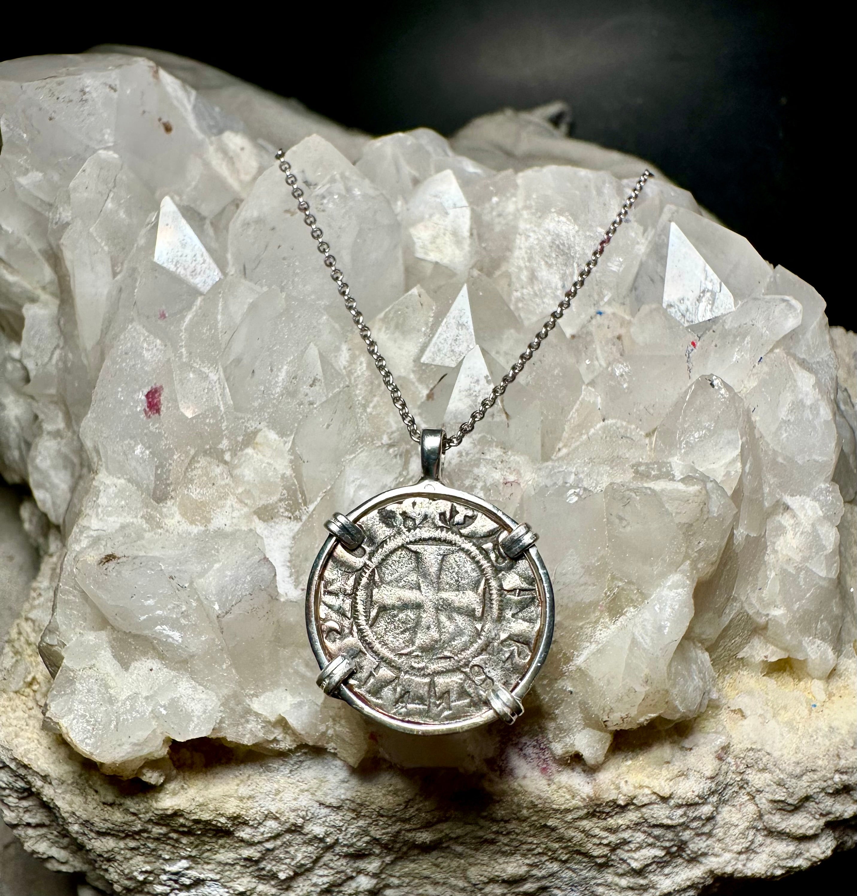 13th century Christian crusades coin in sterling silver