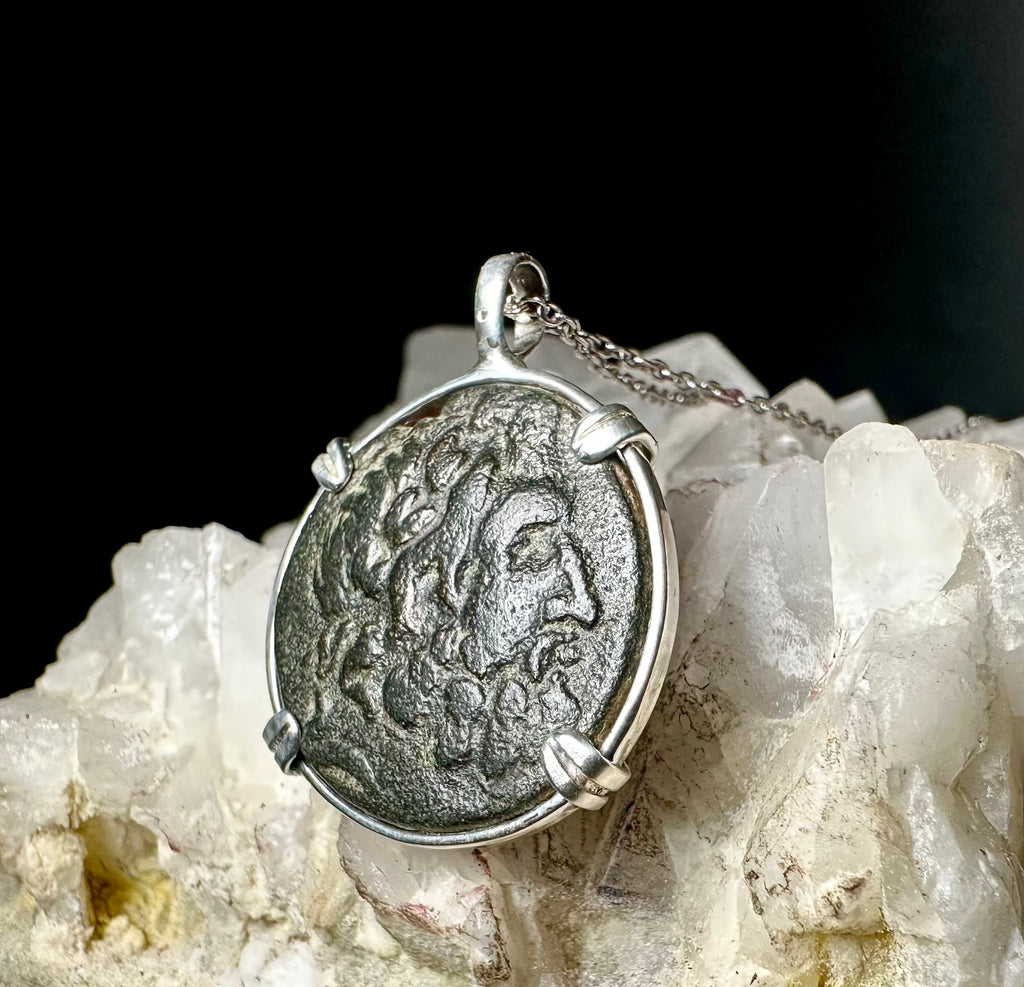 Ancient Greek Zeus and Artemis coin in sterling silver