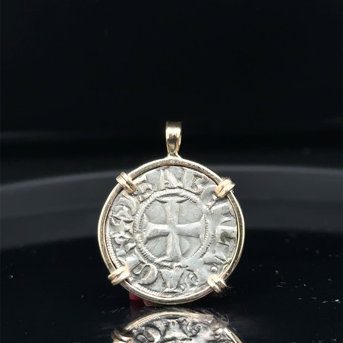 Medieval 13th century Christian Crusader Coin in 14k yellow gold filled pendant