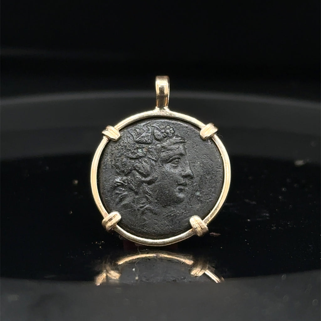 Ancient Greek god of wine, Dionysus coin in 14k yellow gold filled pendant
