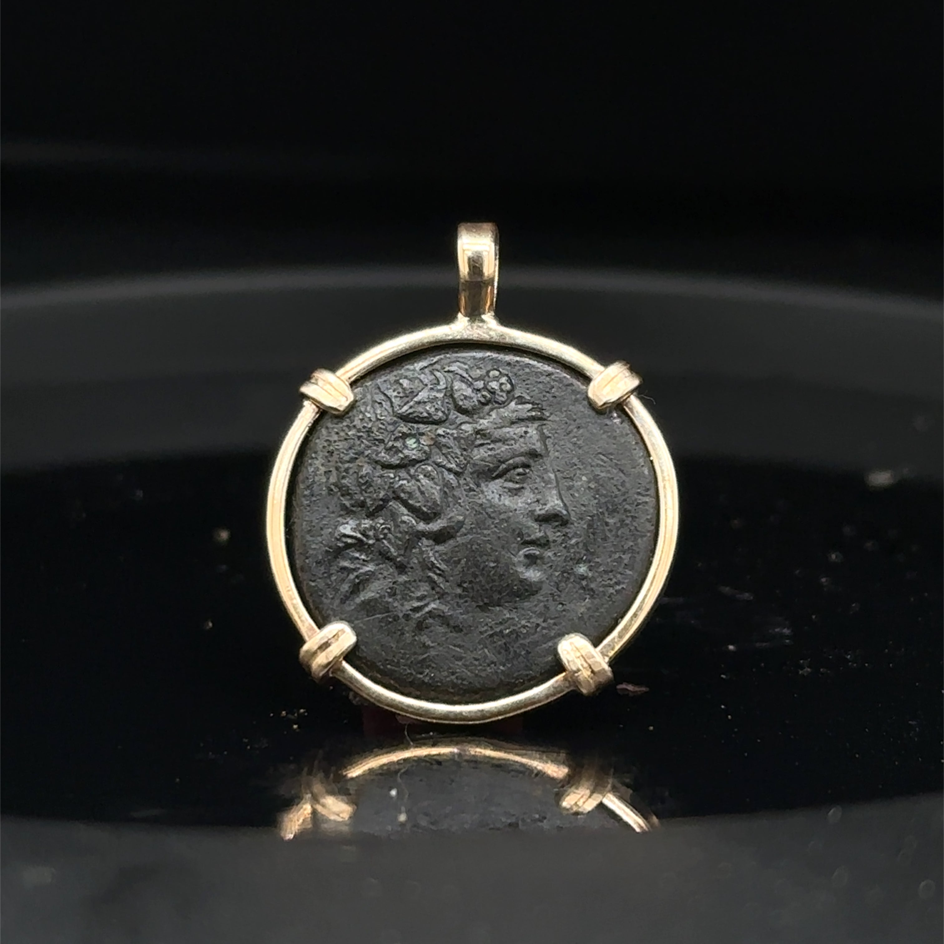Ancient Greek god of wine, Dionysus coin in 14k yellow gold filled pendant