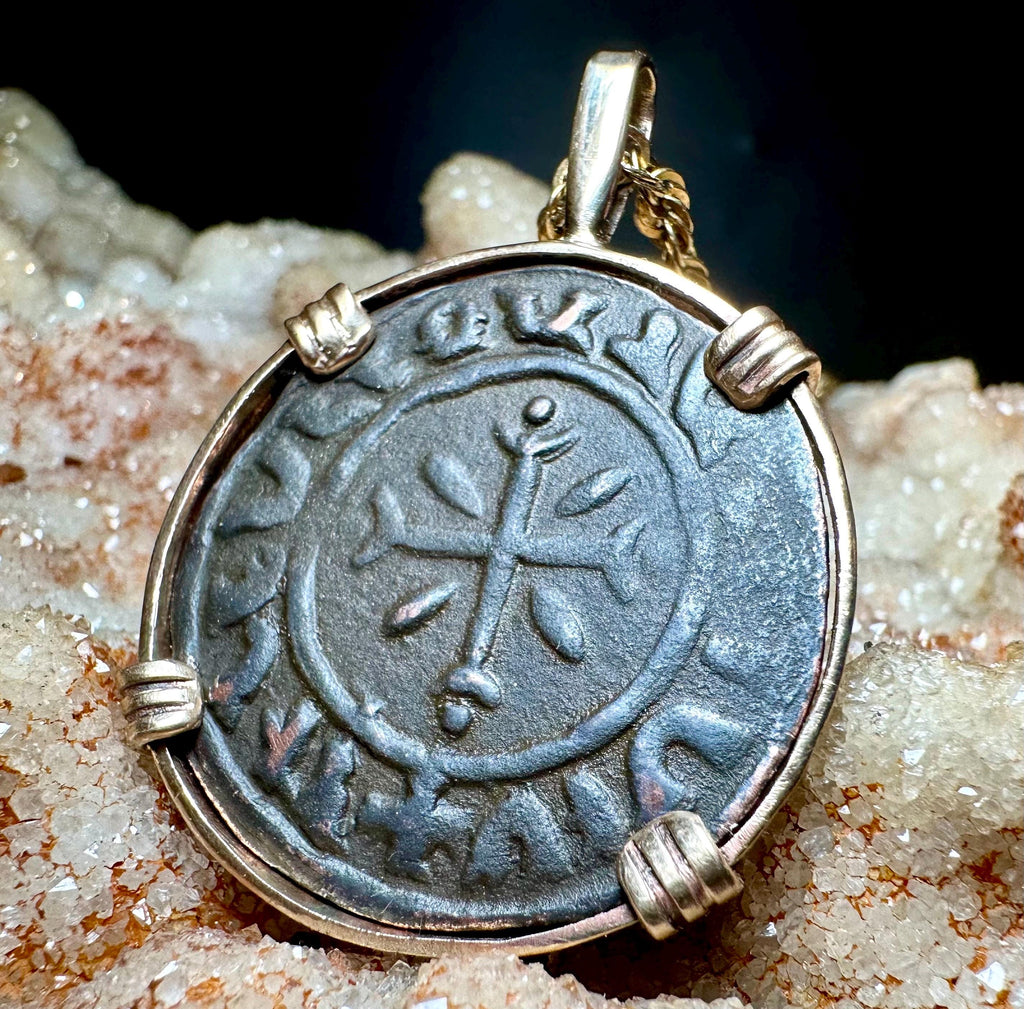 12th century Templar Crusader Coin in 14k yellow gold filled Pendant