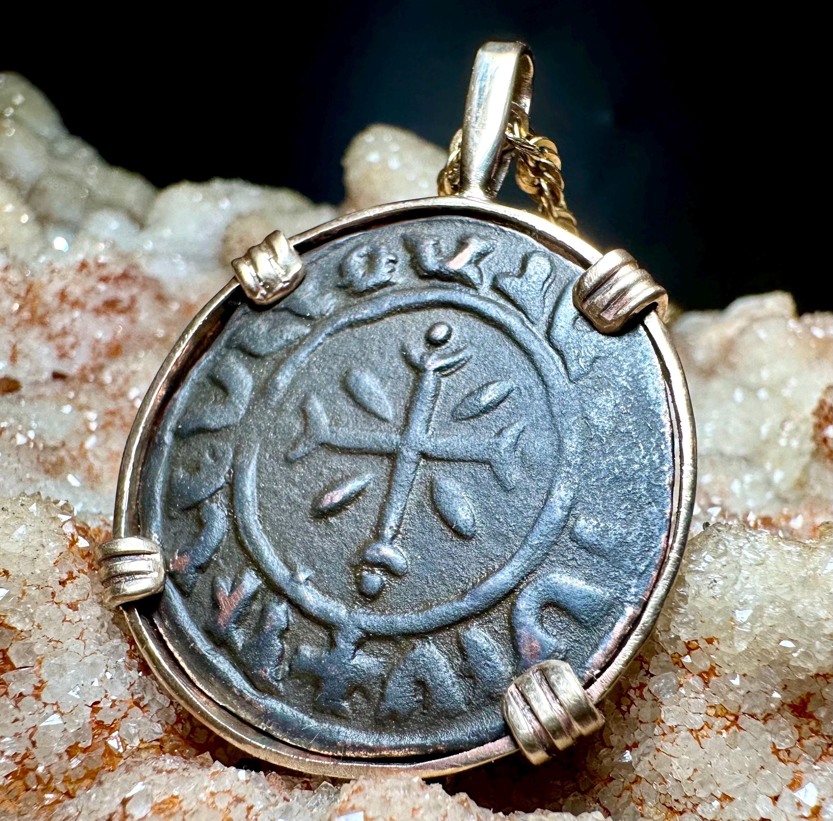 Genuine 12th century Templar Crusader Coin in 14k yellow gold filled Pendant