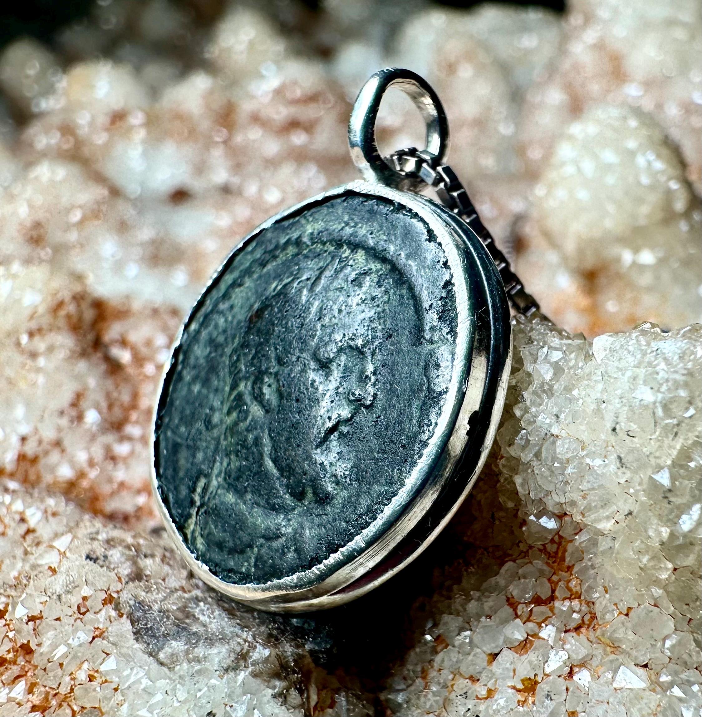 Genuine 2nd century AD Ancient Hercules coin in sterling silver pendant