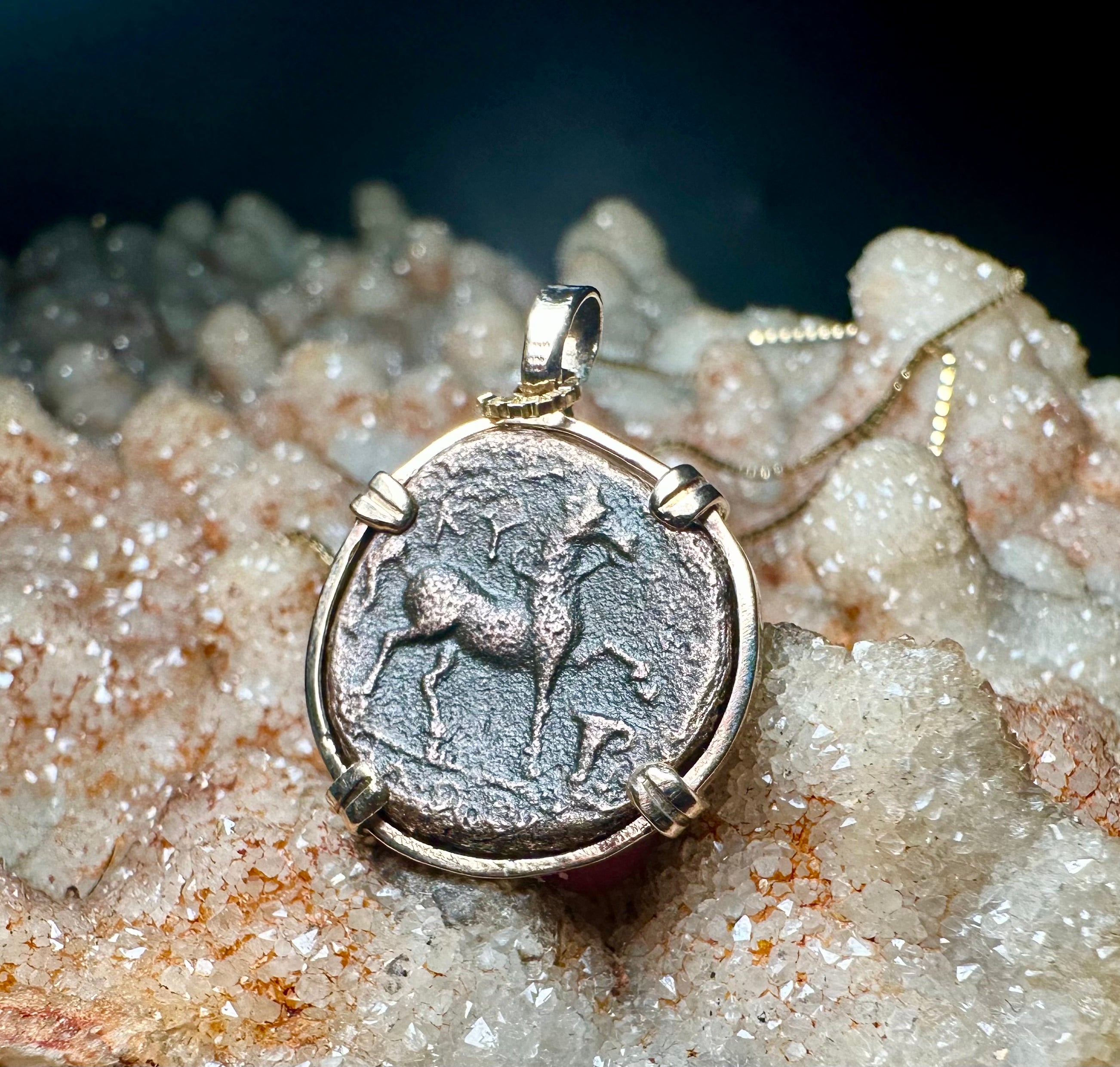 Ancient Greek Horse coin in 14k yellow gold filled pendant