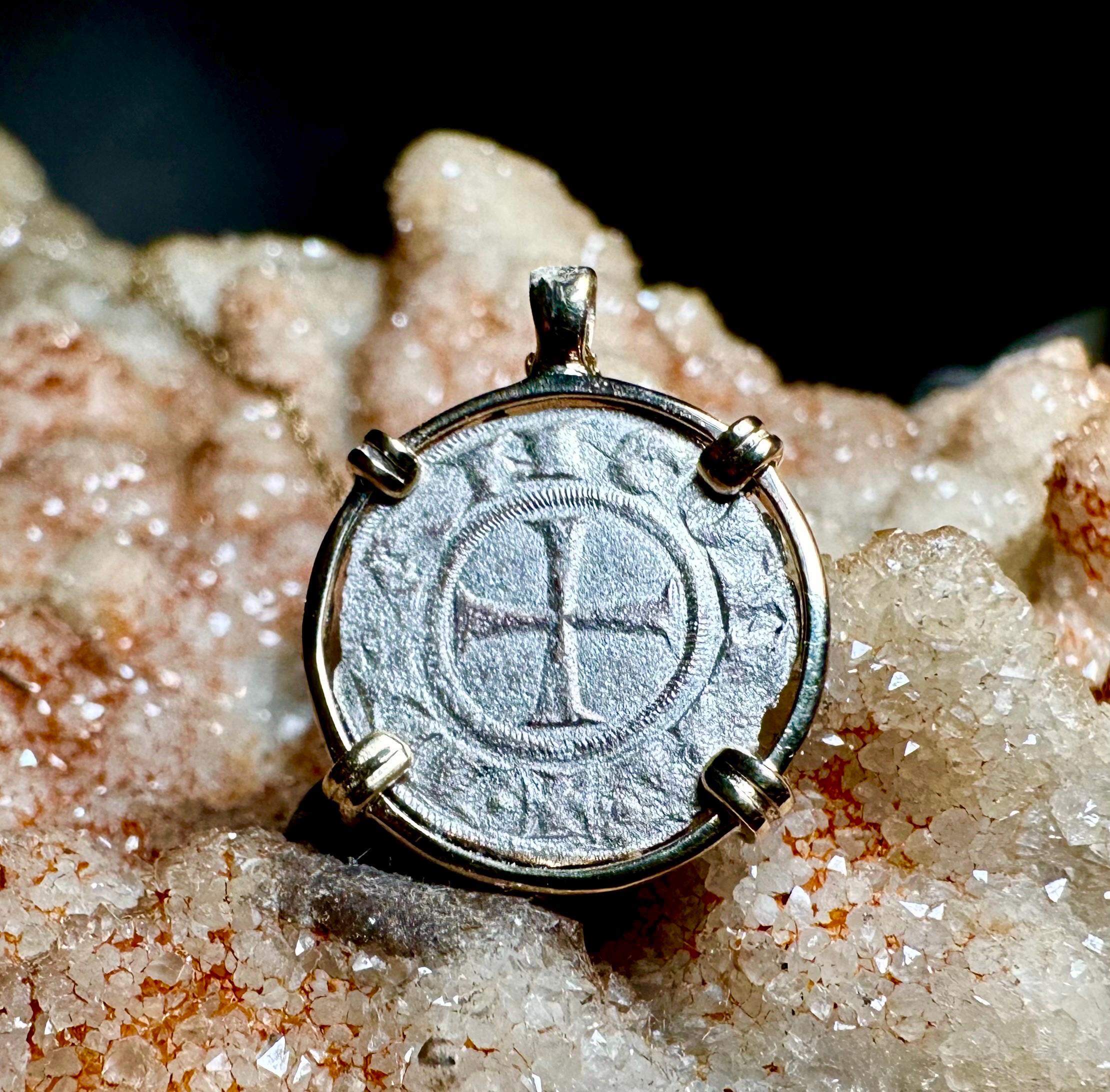 Genuine 13th century Christian Crusader Coin in hand made solid gold pendant