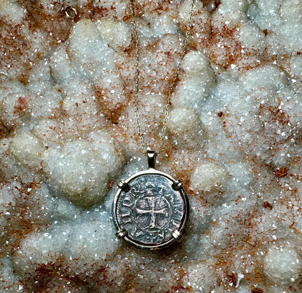 Genuine 14th century Christian Crusader Coin in 14k yellow gold filled pendant