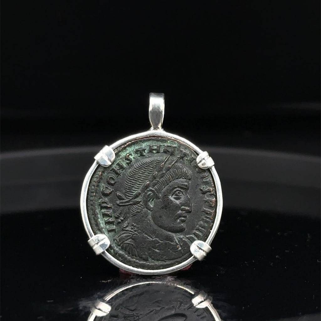 Ancient Roman Constantine The Great coin in sterling silver pendant