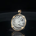 Ancient Greek Alexander The Great silver Drachm in 14k yellow gold filled pendant
