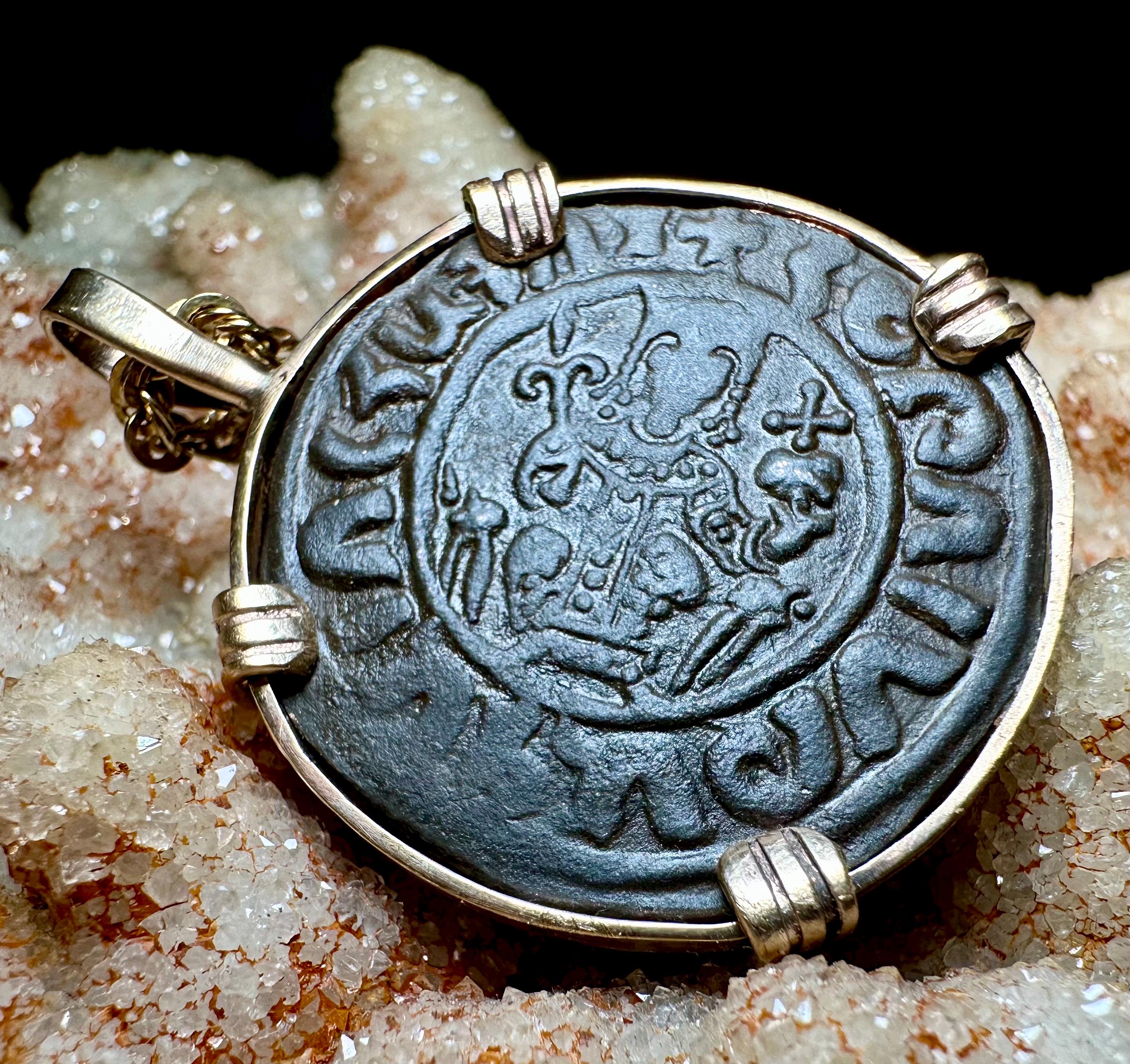 Genuine 12th century Templar Crusader Coin in 14k yellow gold filled Pendant