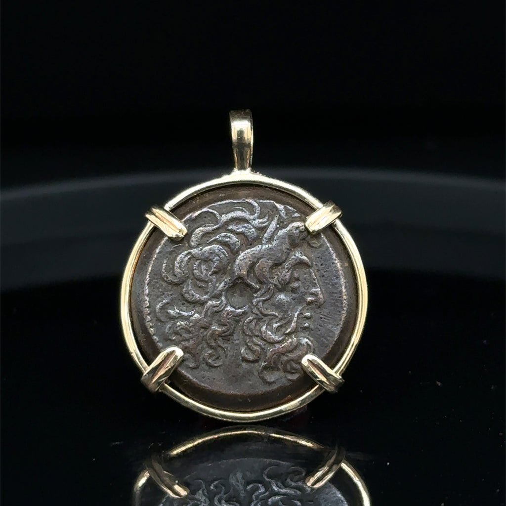 Ancient Egyptian coin of Zeus Ammon and Twin Eagles in 14k yellow gold filled pendant