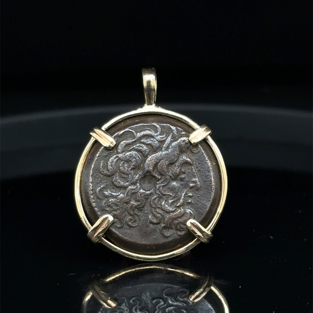 Ancient Egyptian coin of Zeus Ammon and Twin Eagles in 14k yellow gold filled pendant