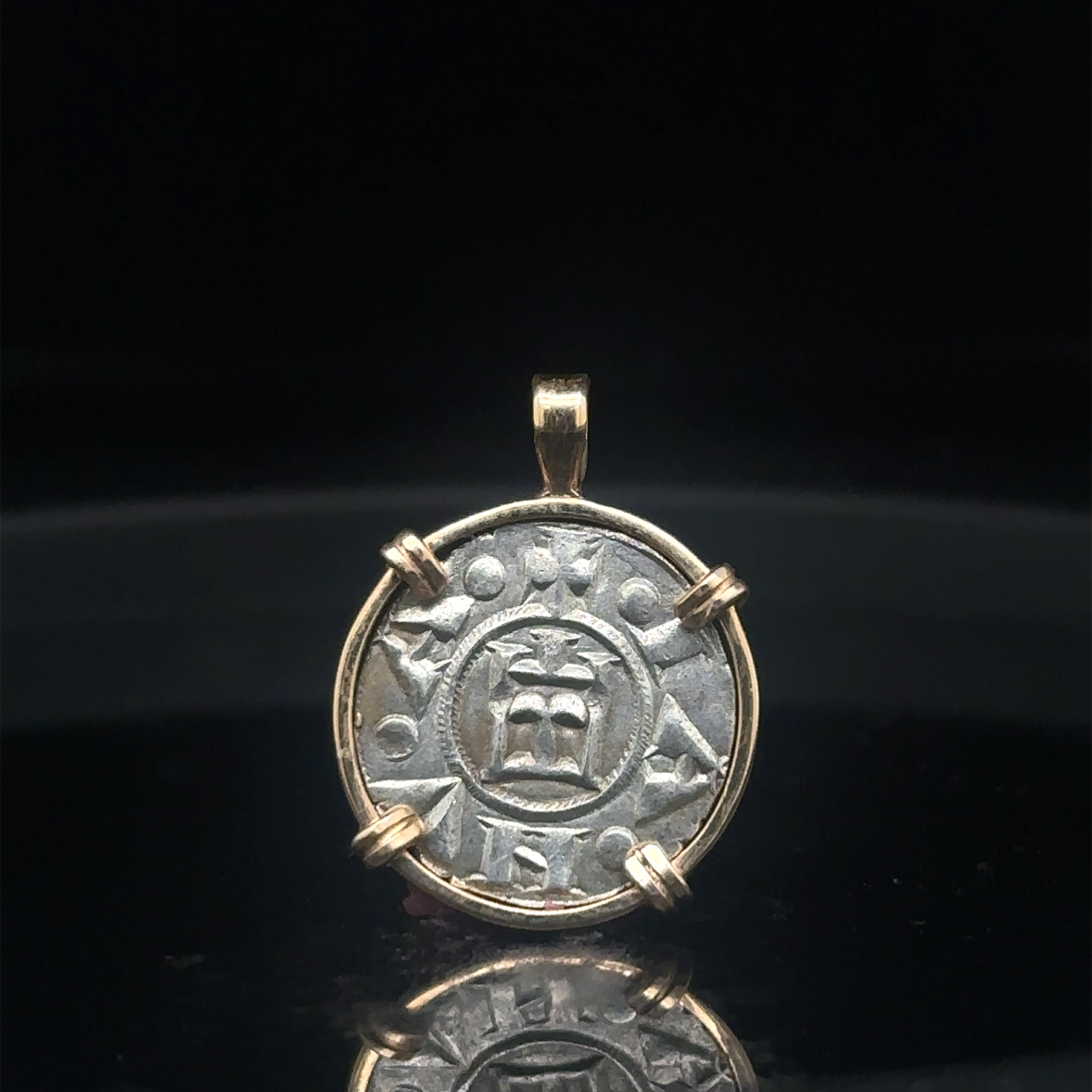 Medieval 13th century Italian Christian crusader coin in 14k yellow gold filled pendant