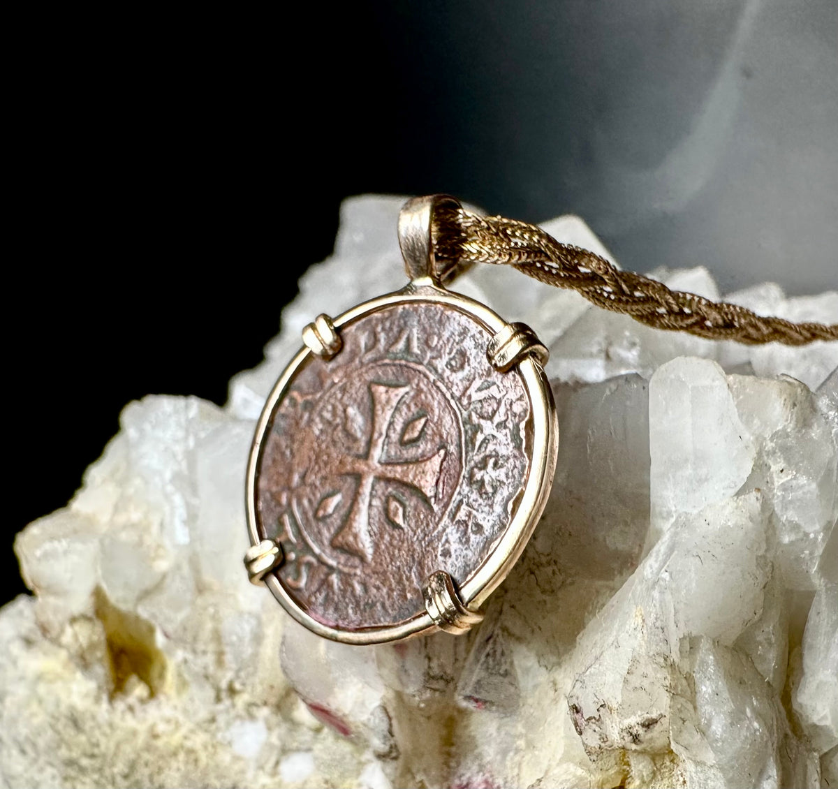 16th Century Christian Cross and Lion Vatican Coin in 14k Yellow Gold Filled Pendant