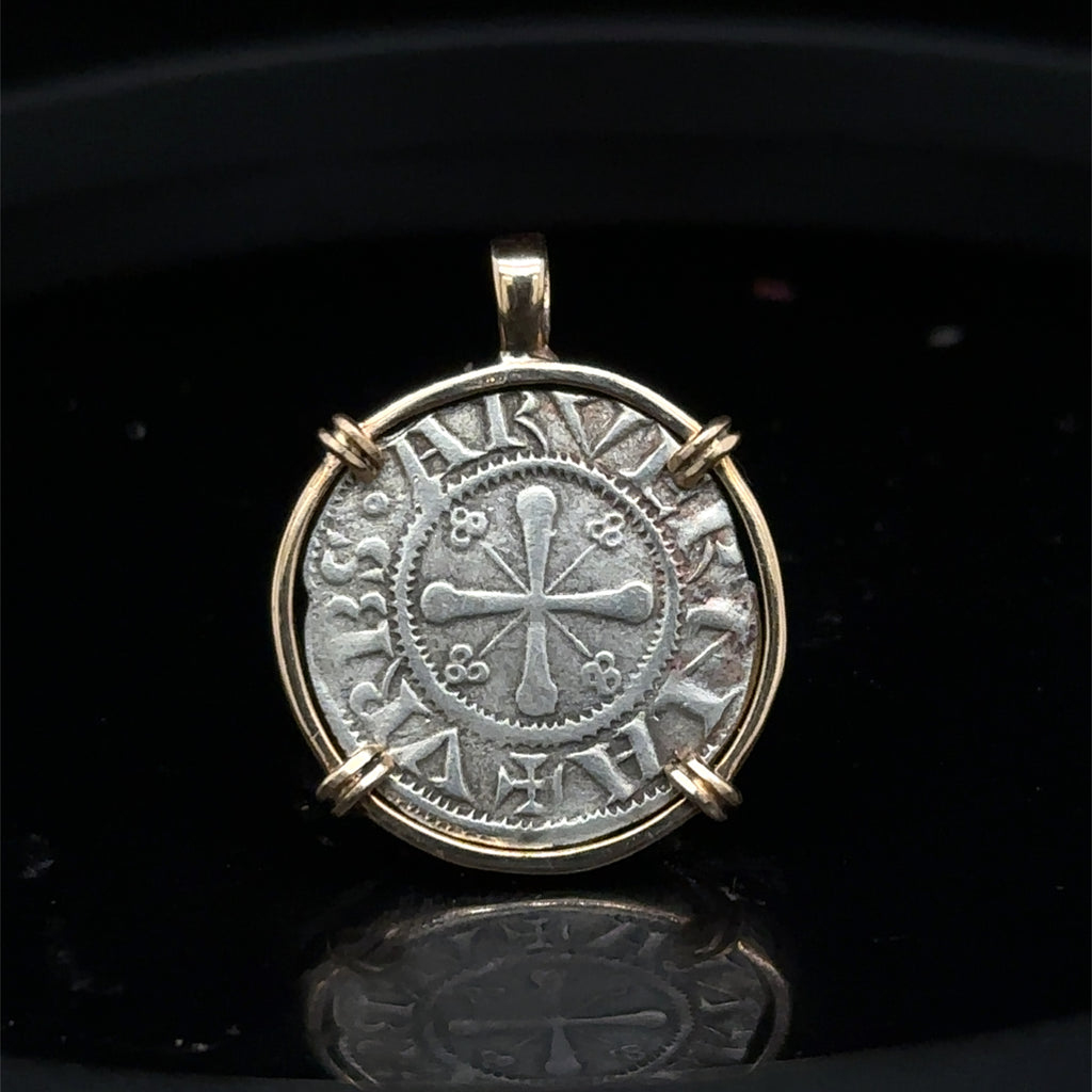 12th Century French Virgin Mary Christian Crusader Coin in 14k yellow gold filled pendant
