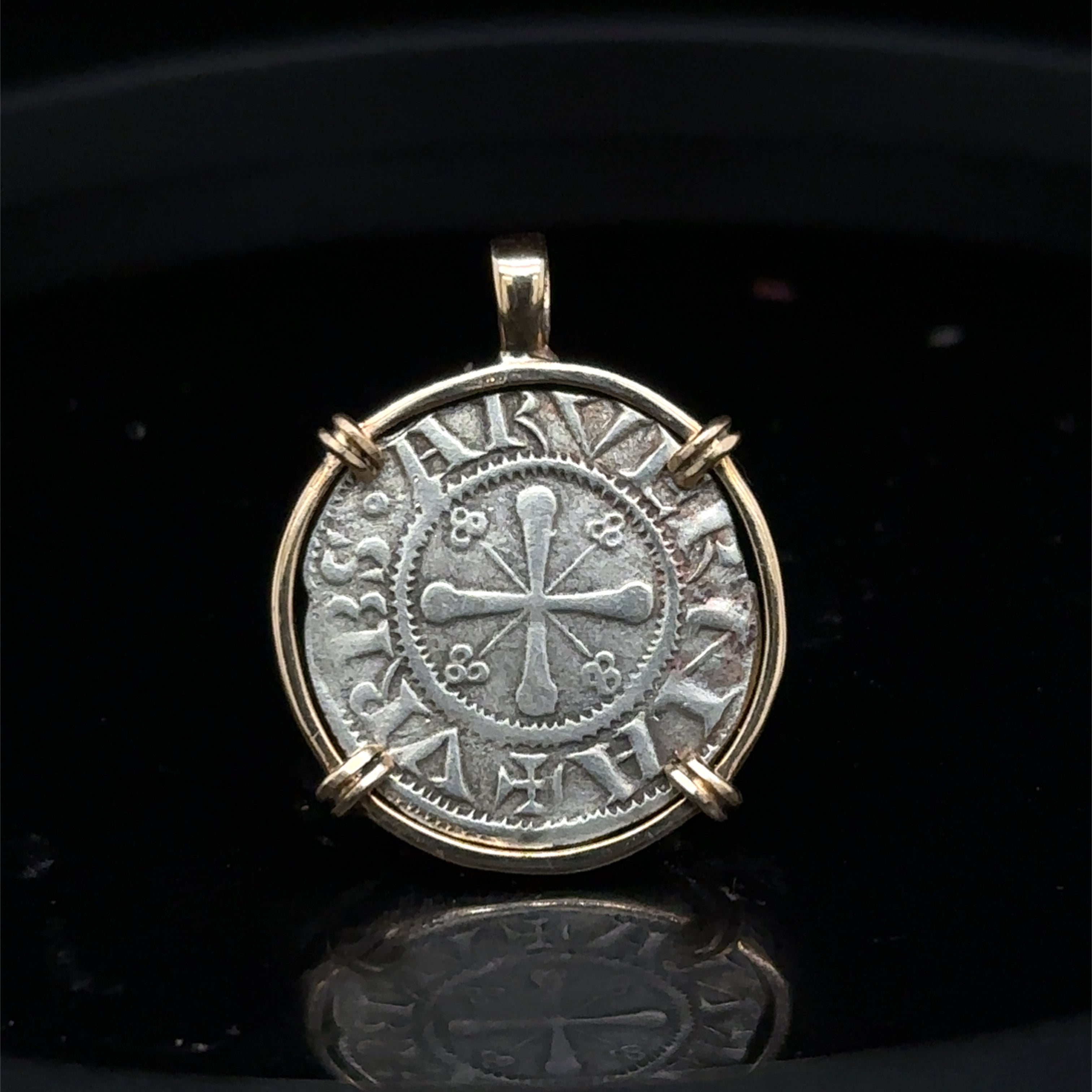 12th Century French Virgin Mary Christian Crusader Coin in 14k yellow gold filled pendant