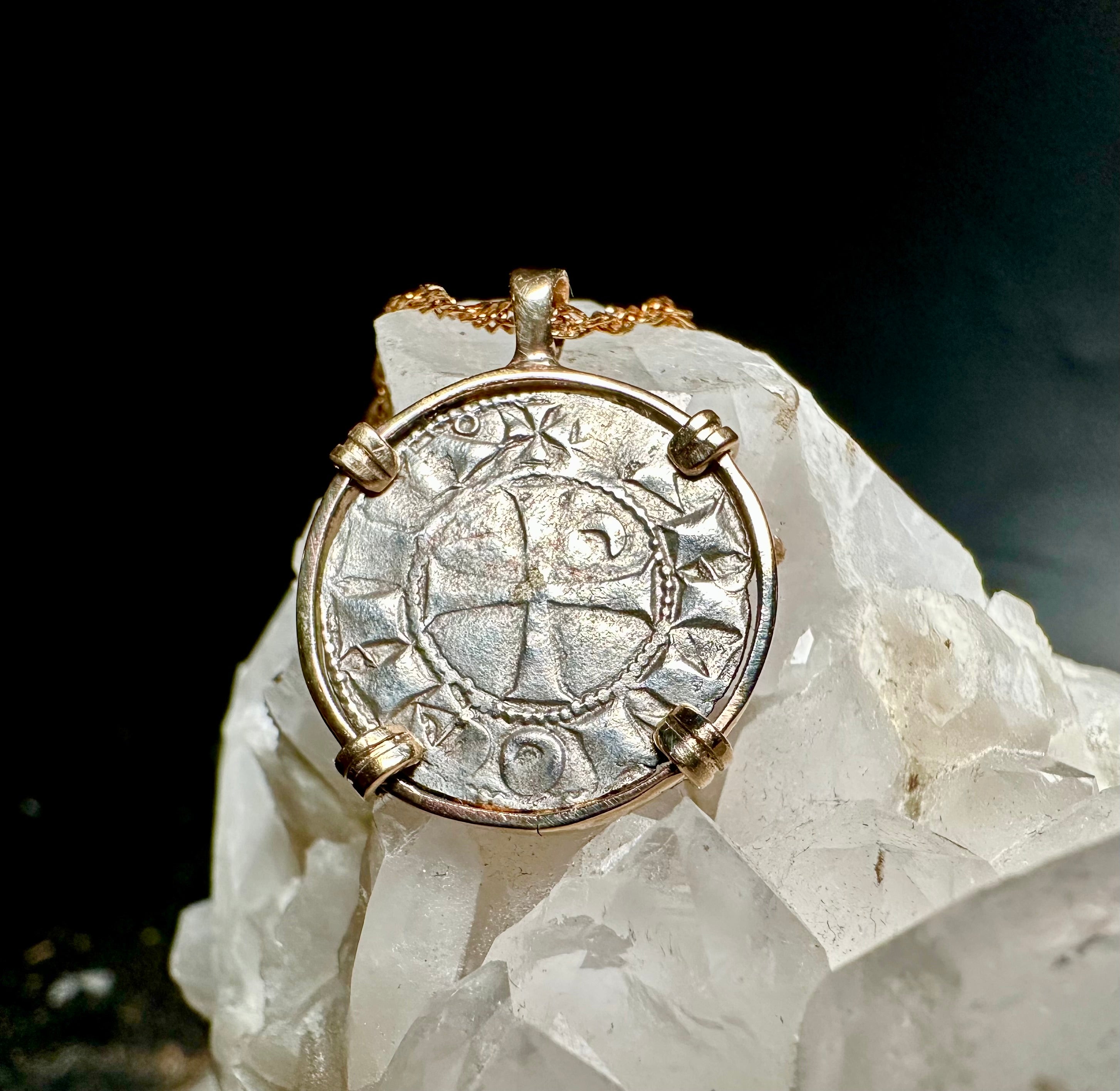 12th century Templar Christian Crusader Coin in 14k yellow gold filled pendant