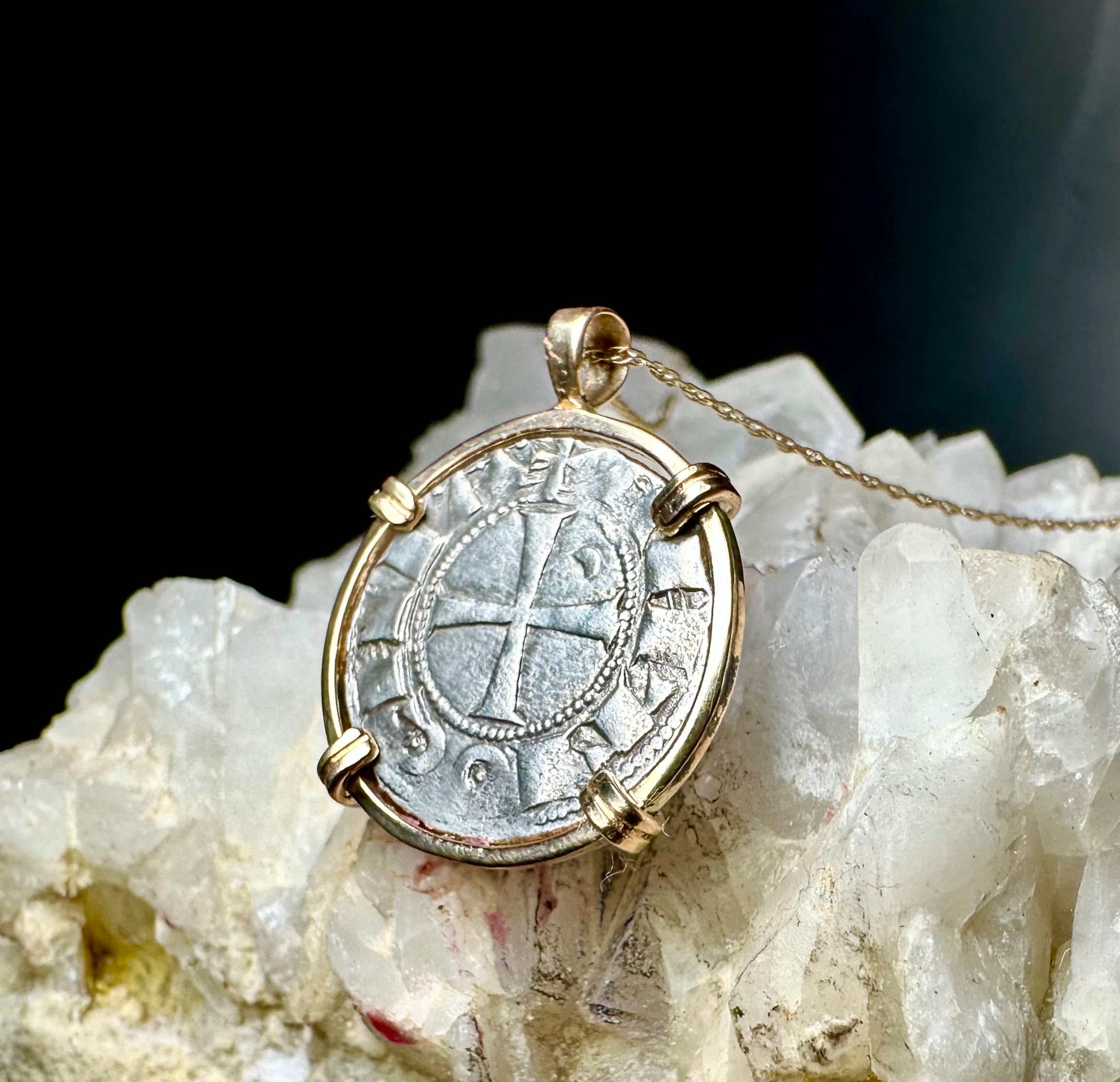 Medieval 12th century Templar Christian Crusader Coin in 14k yellow gold filled pendant