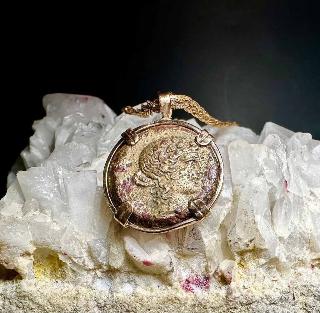 Ancient Greek Dionysus and centaur coin in 14k yellow gold filled