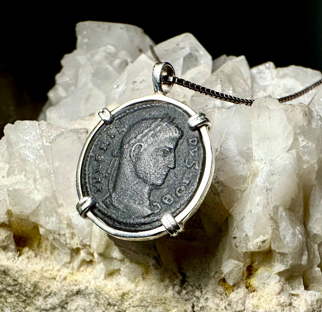Genuine Constantine Ancient Roman Coin in Sterling Silver Pendant