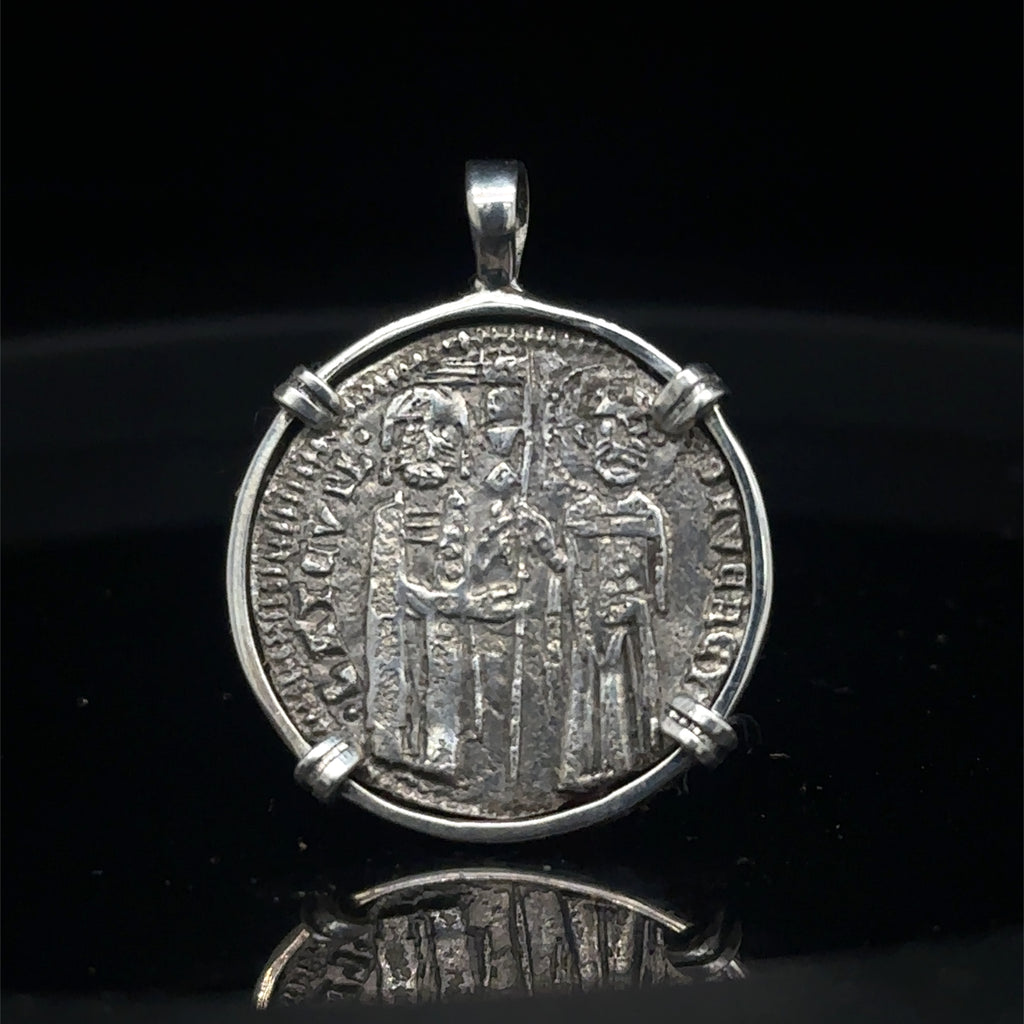 Genuine 14th Century Jesus Christ and St. Mark coin in hand made sterling silver