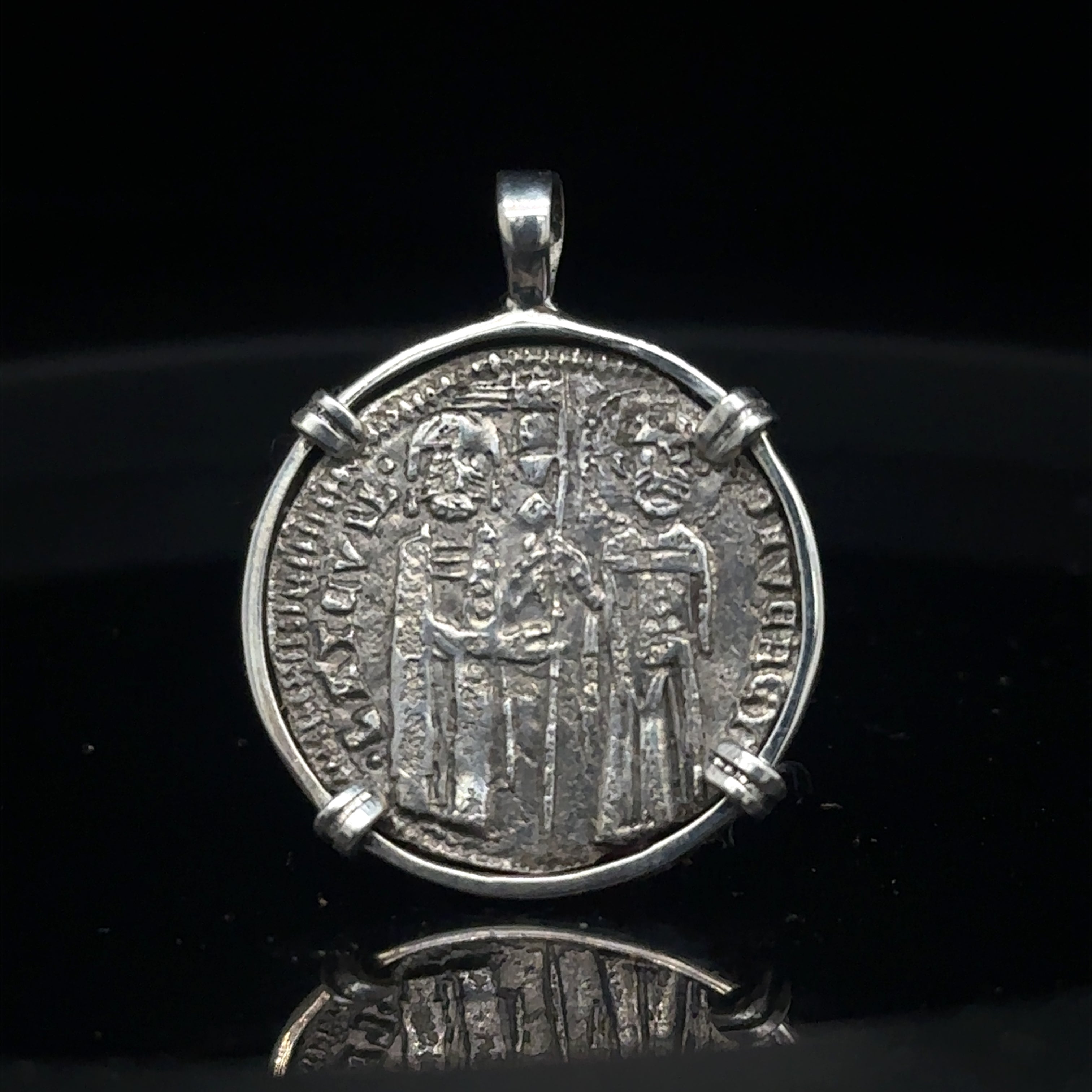 Genuine 14th Century Jesus Christ and St. Mark coin in hand made sterling silver