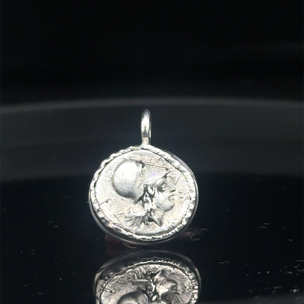 Ancient Greek Athena and Janus Silver coin in sterling silver bezel Pendant