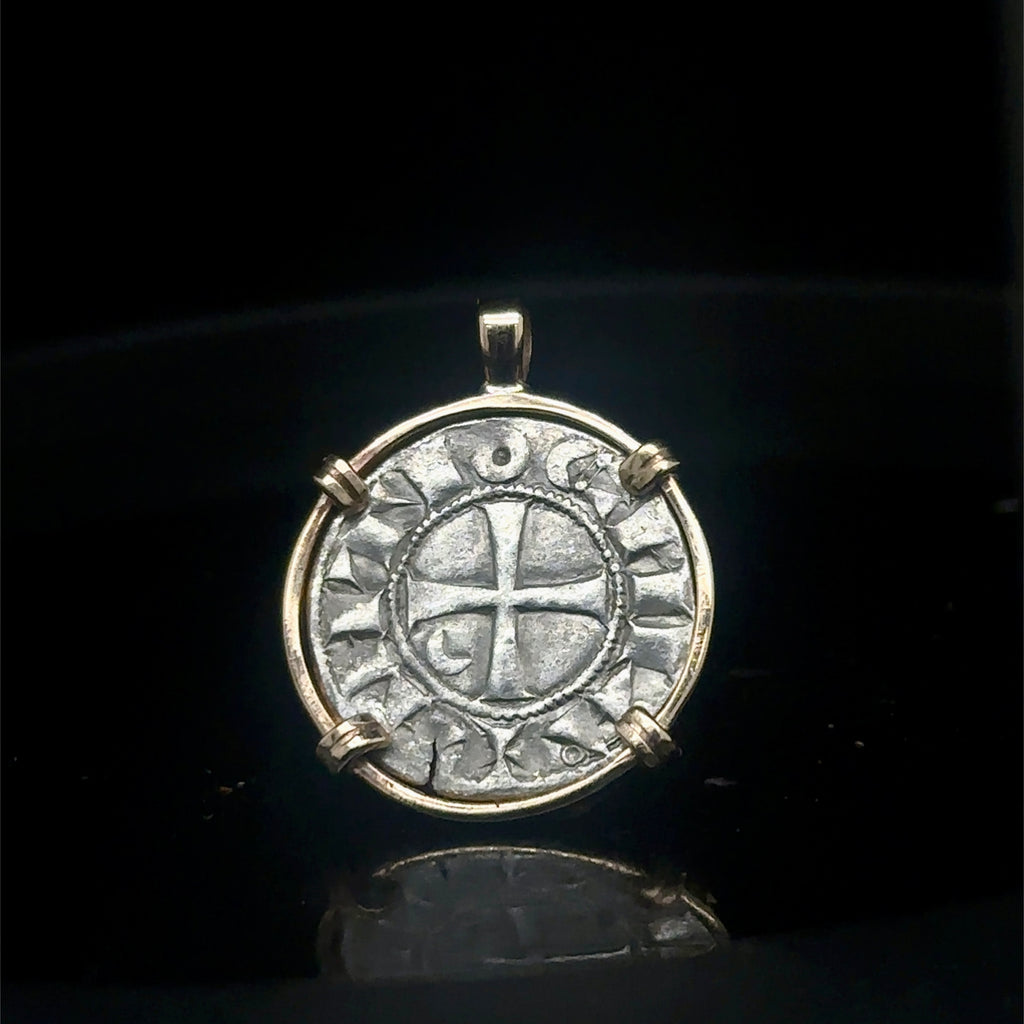 12th century Templar Christian Crusader Coin in 14k yellow gold filled pendant