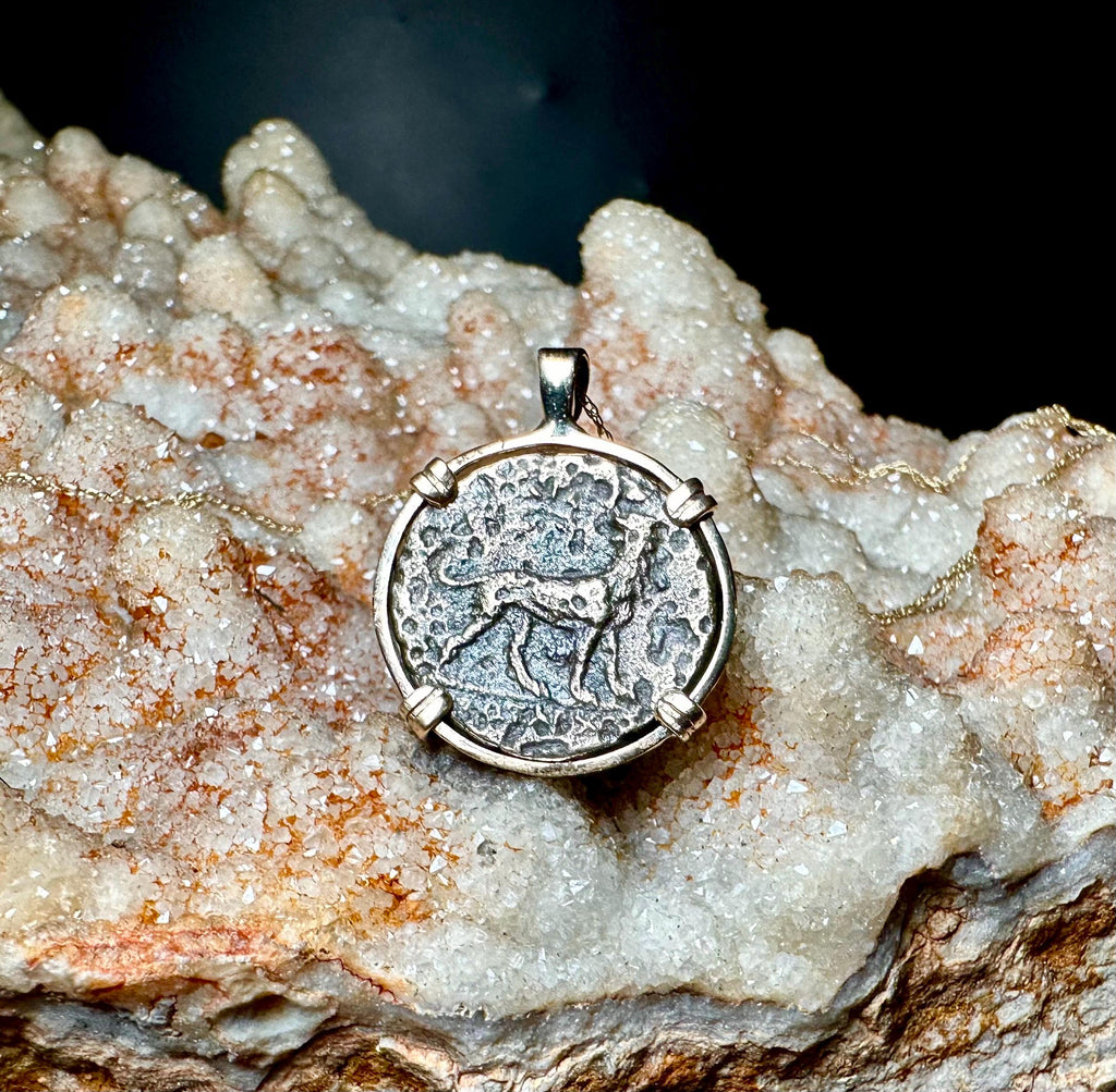 Genuine 4th century BC Apollo and Lion coin in 14k yellow gold filled pendant