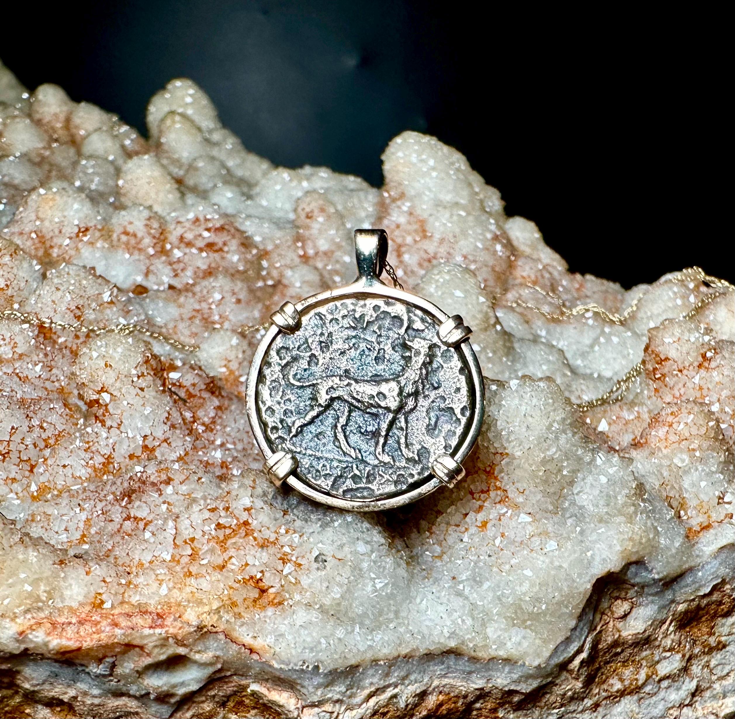 Genuine 4th century BC Apollo and Lion coin in 14k yellow gold filled pendant