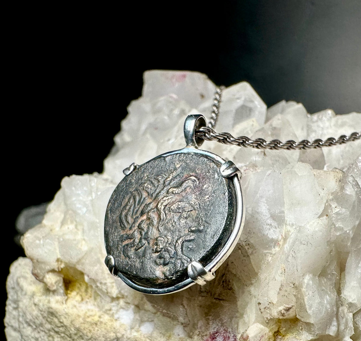 Ancient Greek Zeus and Eagle coin in sterling silver pendant