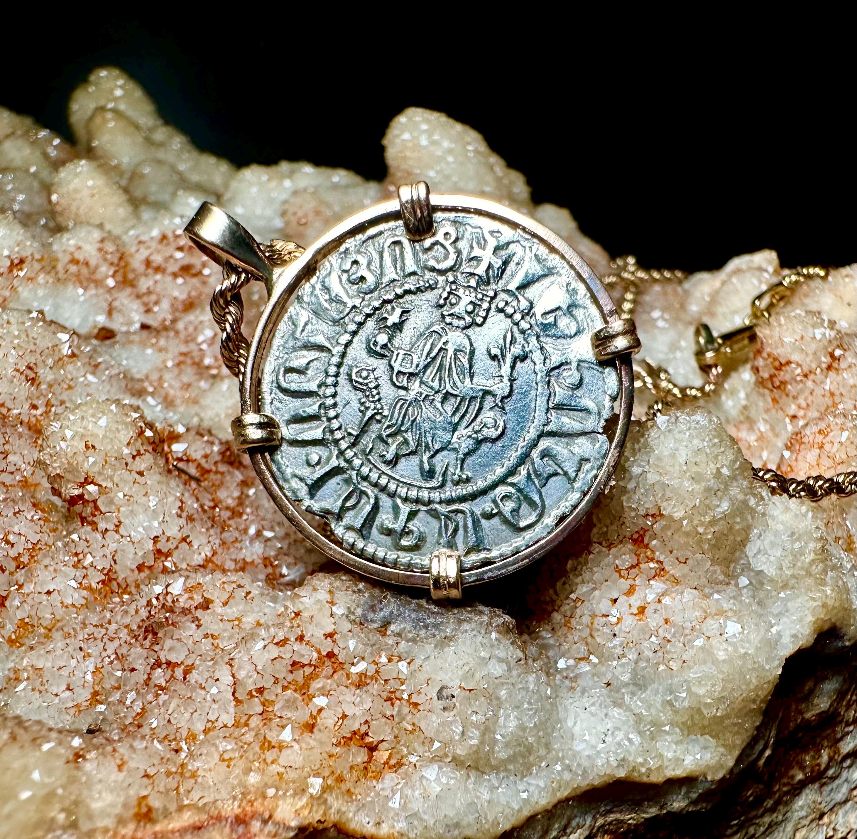 Genuine 12th century Crusader “By the Will of God” coin in 14k yellow gold filled pendant