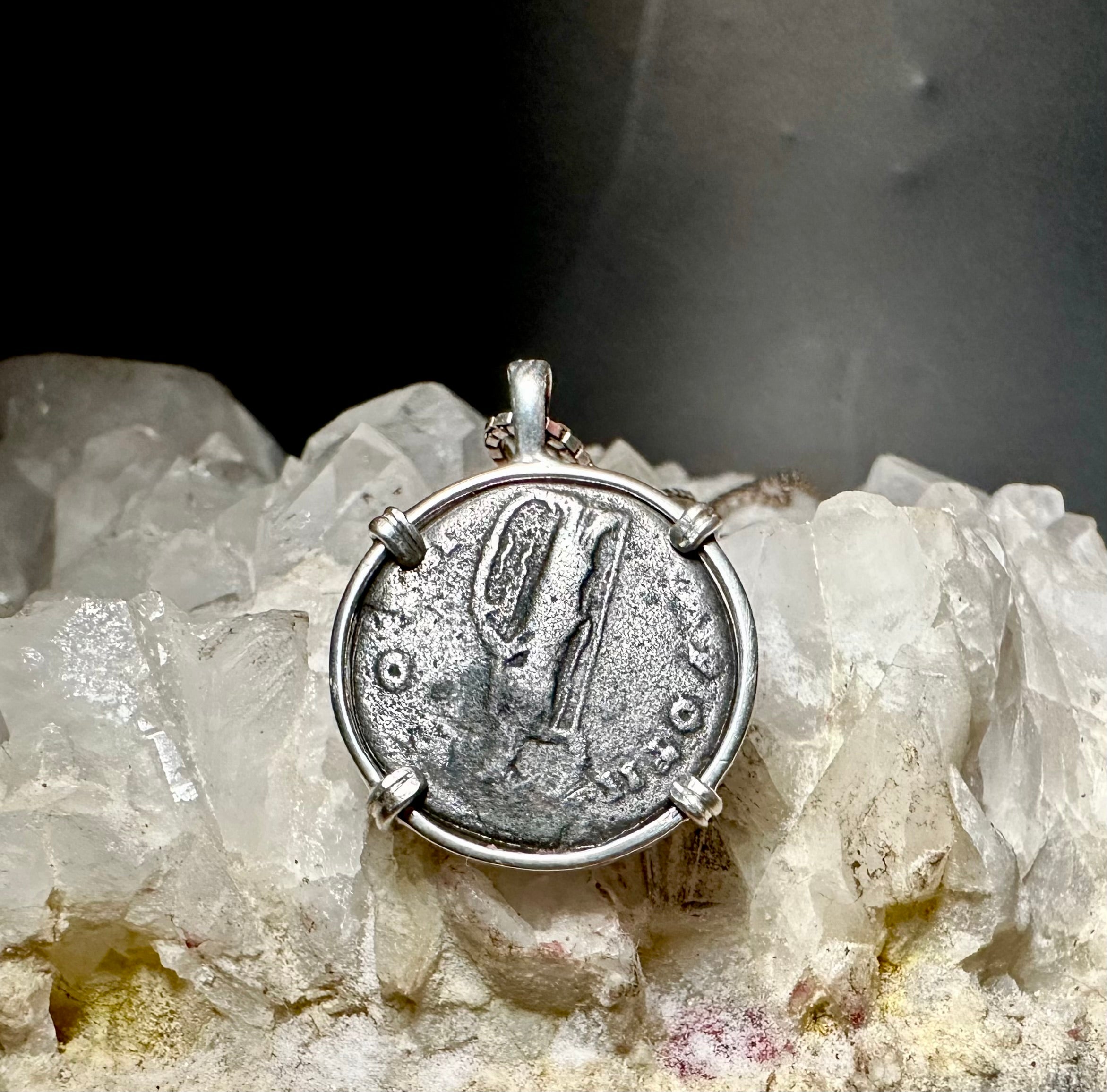 Ancient Roman Marcus Aurelius silver denarius in sterling silver pendant