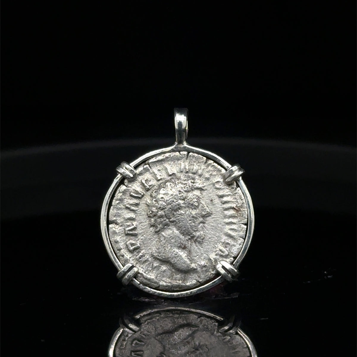 Ancient Roman Empeor Marcus Aurelius silver denarius in sterling silver pendant