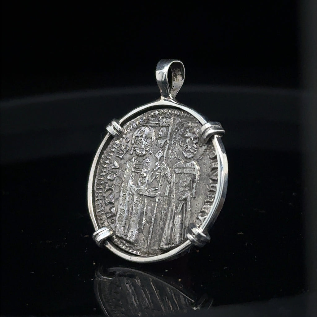 Genuine 14th Century Jesus Christ and St. Mark coin in hand made sterling silver