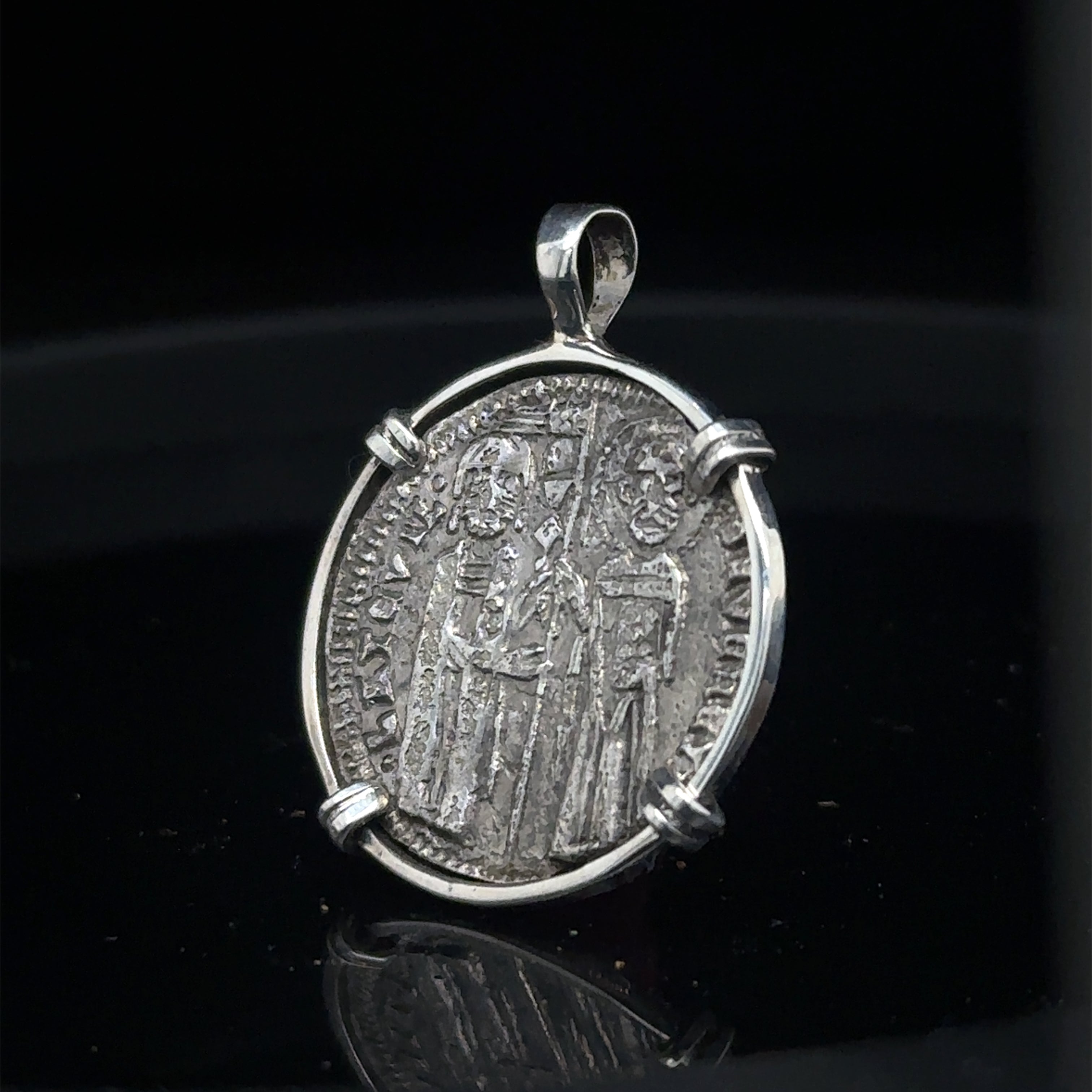 Genuine 14th Century Jesus Christ and St. Mark coin in hand made sterling silver