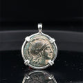 Ancient Greek Athena and Lion coin in sterling silver pendant